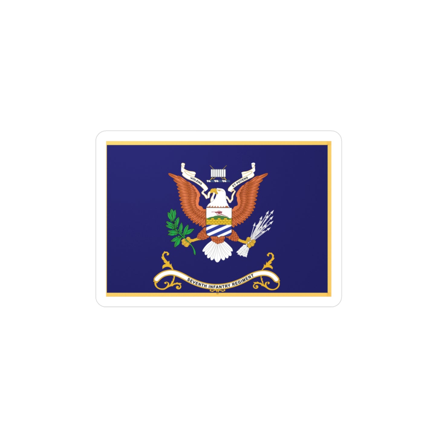 Kiss-Cut Vinyl Decals - Army - Regimental Colors - 7th Infantry Regiment - VOLENS ET POTENS - Flag w Fringe X 300
