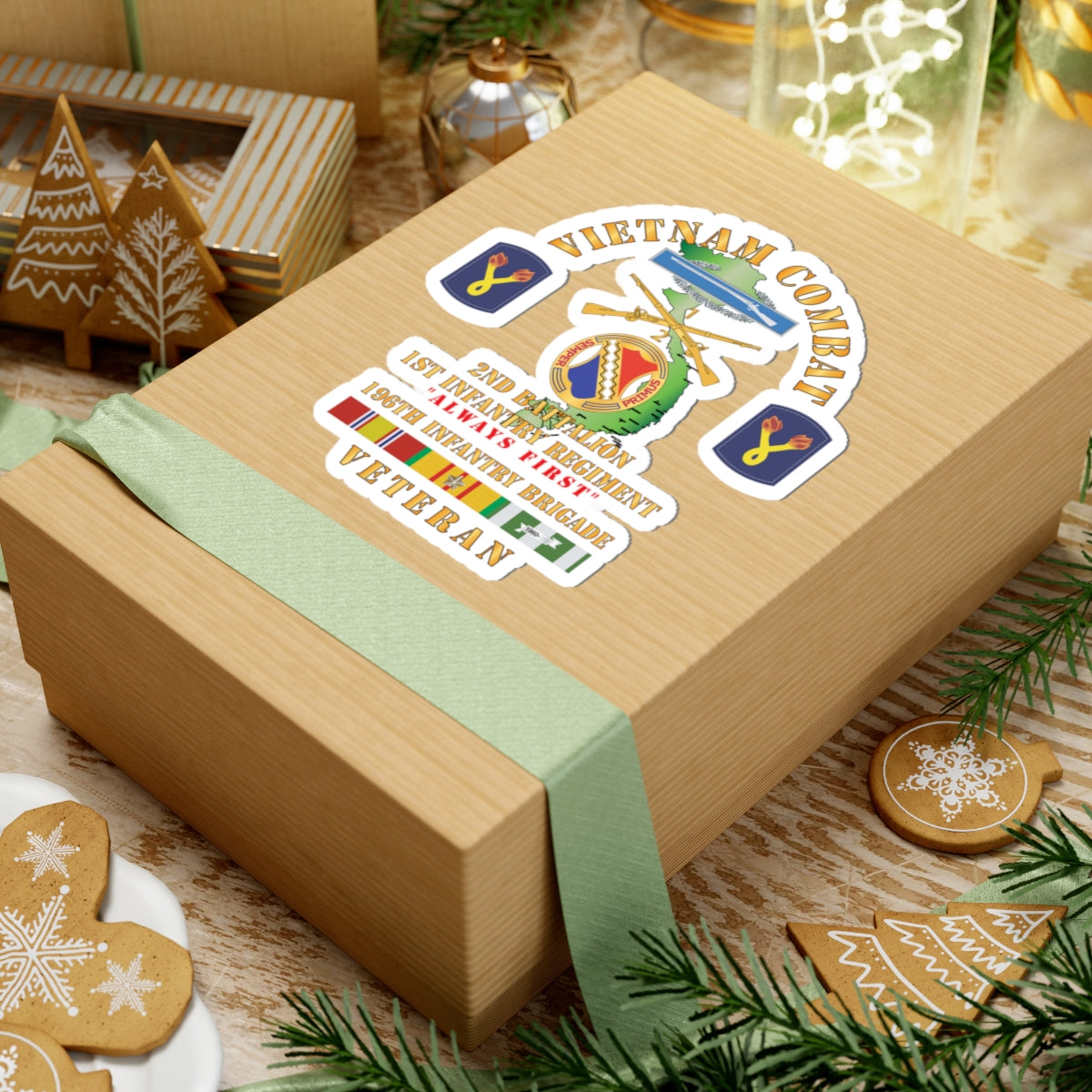 Kiss-Cut Stickers - Army - Vietnam Combat Veteran w 2nd Bn 1st Inf Regt - Always First w DUI - CIB - 196th Inf Bde X 300