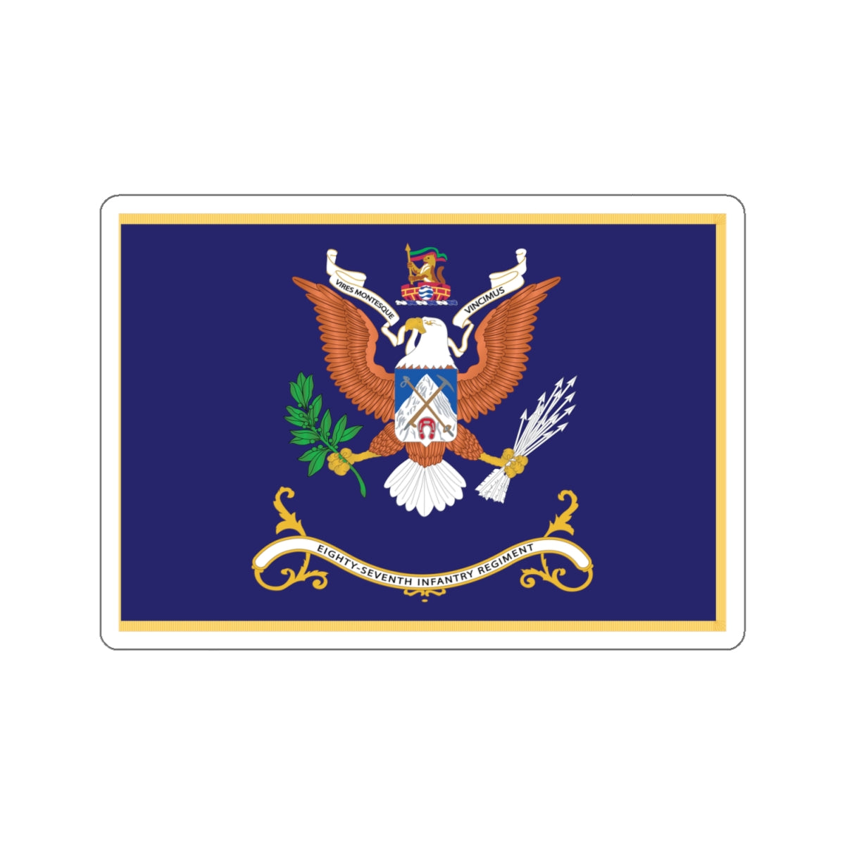 Kiss-Cut Stickers - Army - Regimental Colors - 87th Infantry Regiment - VIRES MONTESQUE VINCIMUS Flag w Fringe X 300