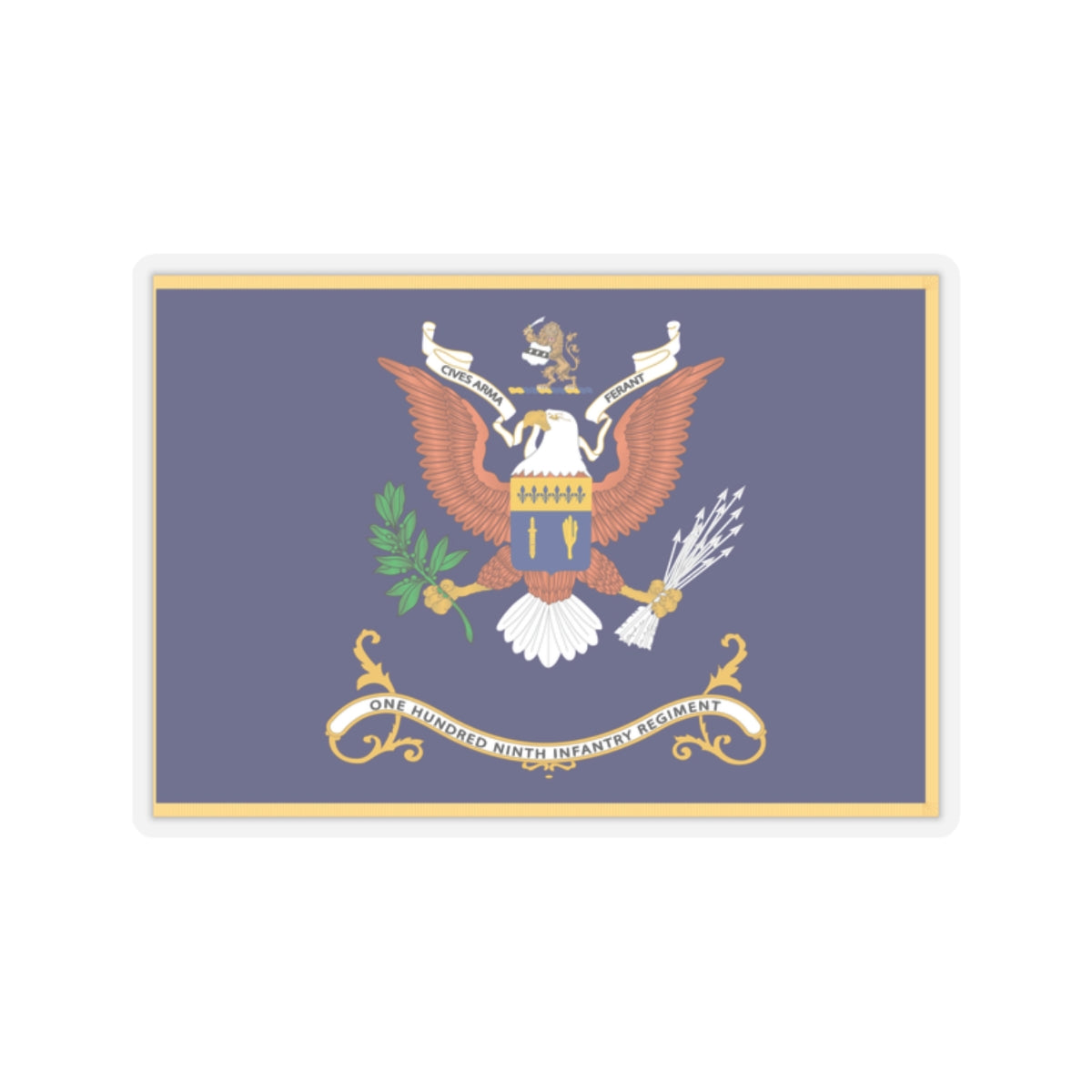 Kiss-Cut Stickers - Army - Regimental Colors - 109th Infantry Regiment - CIVES ARMA FERANT Flag w Fringe X 300