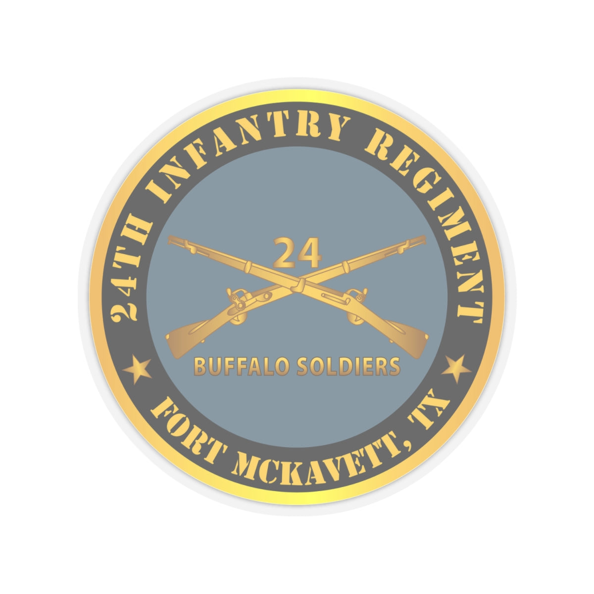 Kiss-Cut Stickers - Army - 24th Infantry Regiment - Fort McKavett, TX - Buffalo Soldiers w Inf Branch