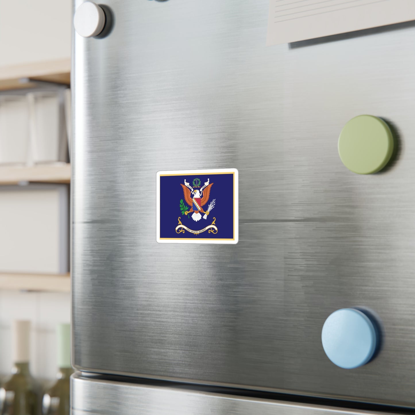 Kiss-Cut Vinyl Decals - Army - Regimental Colors - 1st Infantry Regiment -- LOYALTY AND COURAGE - Infantry Branch - Flag w Fringe X 300