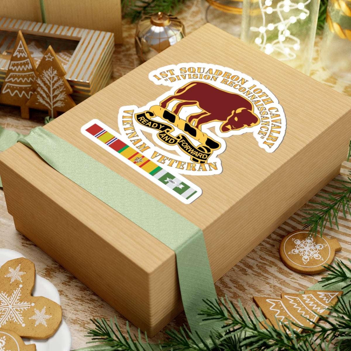 Kiss-Cut Stickers - Army - 1st Squadron, 10th Cavalry w SVC Ribbon X 300