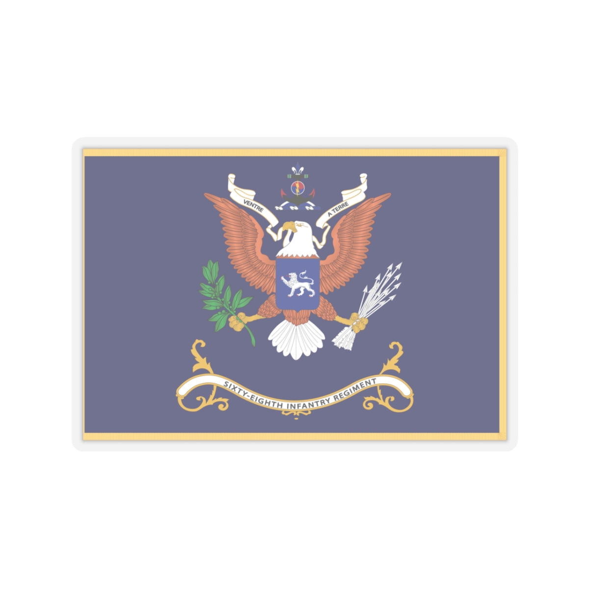 Kiss-Cut Stickers - Army - Regimental Colors - 68th Infantry Regiment - VENTRE A TERRE Flag w Fringe X 300