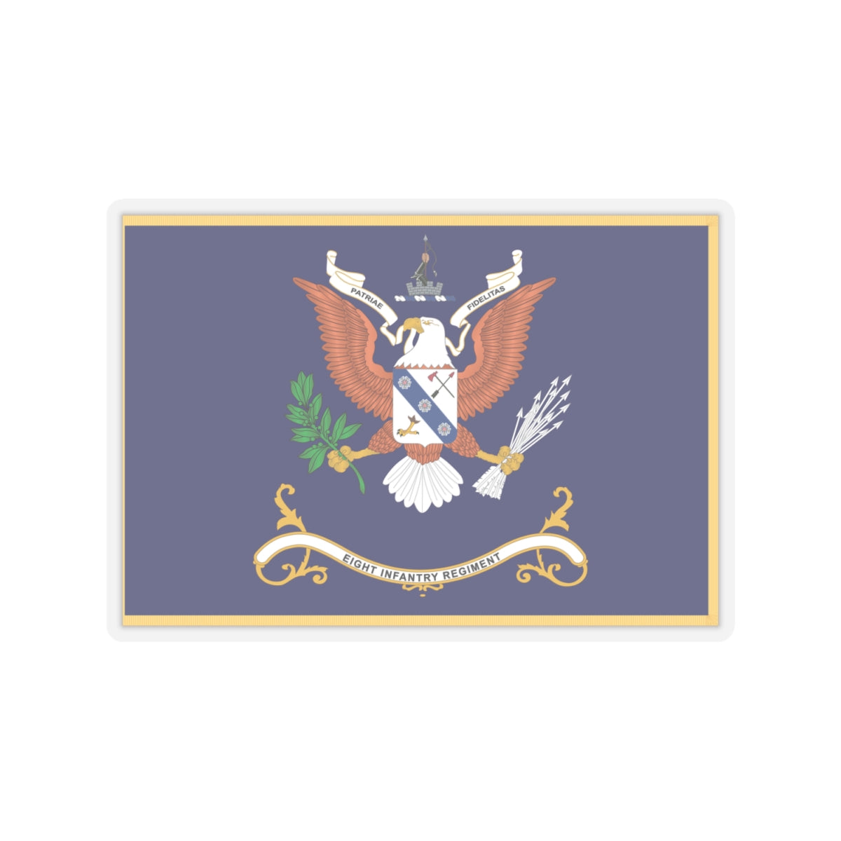 Kiss-Cut Stickers - Army - Regimental Colors - 8th Infantry Regiment - PATRIAE FIDELITAS - Flag w Fringe X 300