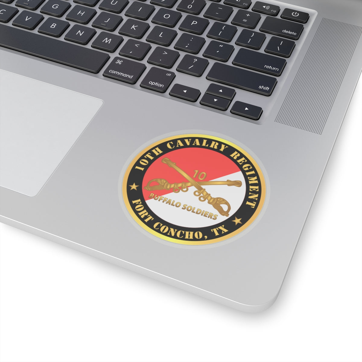 Kiss-Cut Stickers - Army - 10th Cavalry Regiment - Fort Concho, TX - Buffalo Soldiers w Cav Branch