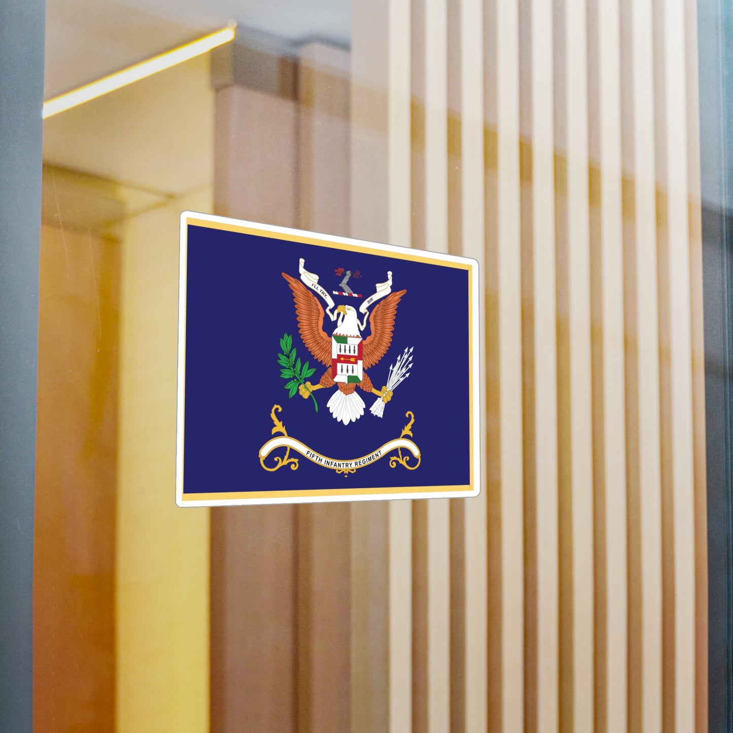 Kiss-Cut Vinyl Decals - Army - Regimental Colors - 5th Infantry Regiment - I'LL TRY, SIR - Flag w Fringe X 300