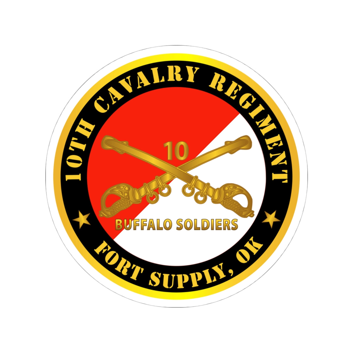 Kiss-Cut Stickers - Army - 10th Cavalry Regiment - Fort Supply, OK - Buffalo Soldiers w Cav Branch