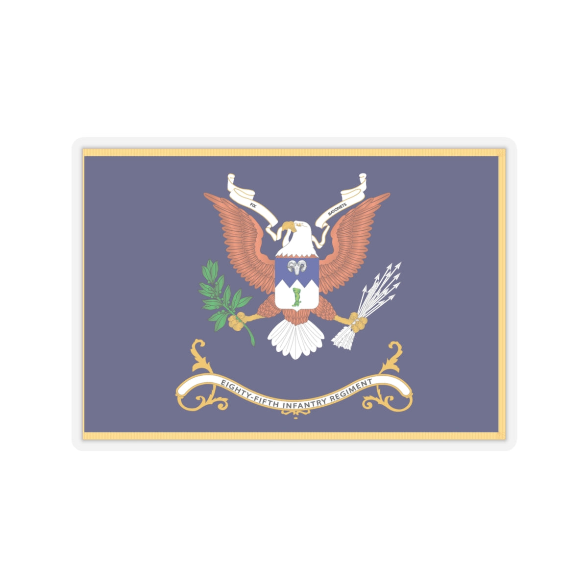 Kiss-Cut Stickers - Army - Regimental Colors - 85th Infantry Regiment - FIX BAYONETS Flag w Fringe X 300