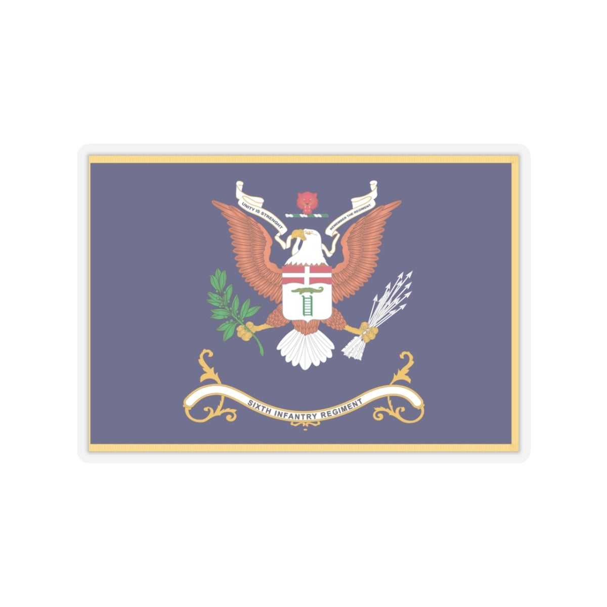 Kiss-Cut Stickers - Army - Regimental Colors - 6th Infantry Regiment - UNITY IS STRENGTH - Flag w Fringe X 300
