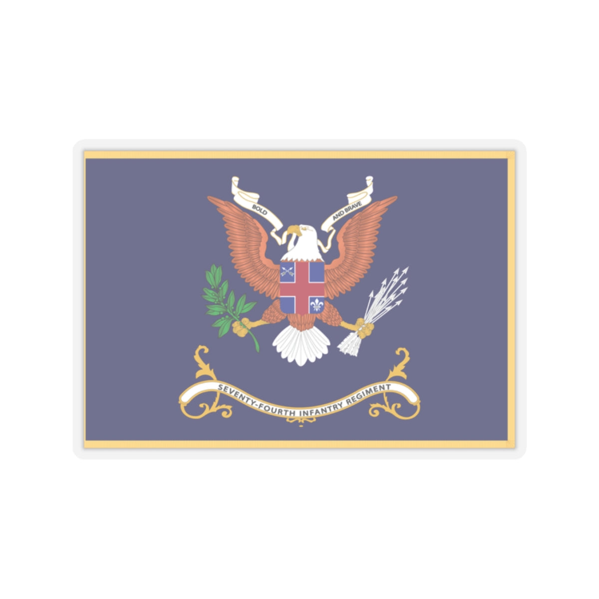 Kiss-Cut Stickers - Army - Regimental Colors - 74th Infantry Regiment - BOLD AND BRAVE Flag w Fringe X 300
