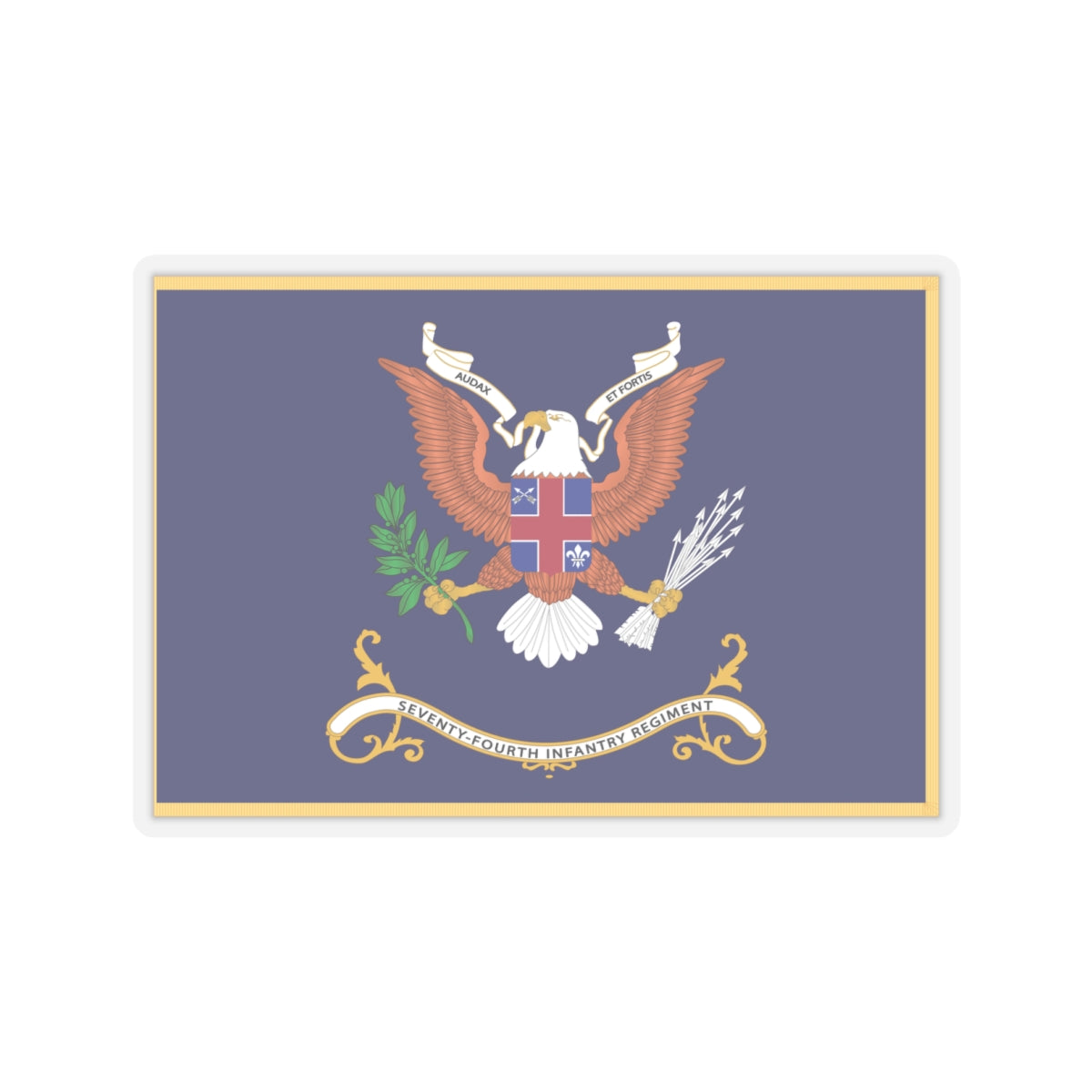 Kiss-Cut Stickers - Army - Regimental Colors - 74th Infantry Regiment - AUDAX ET FORTIS Flag w Fringe X 300