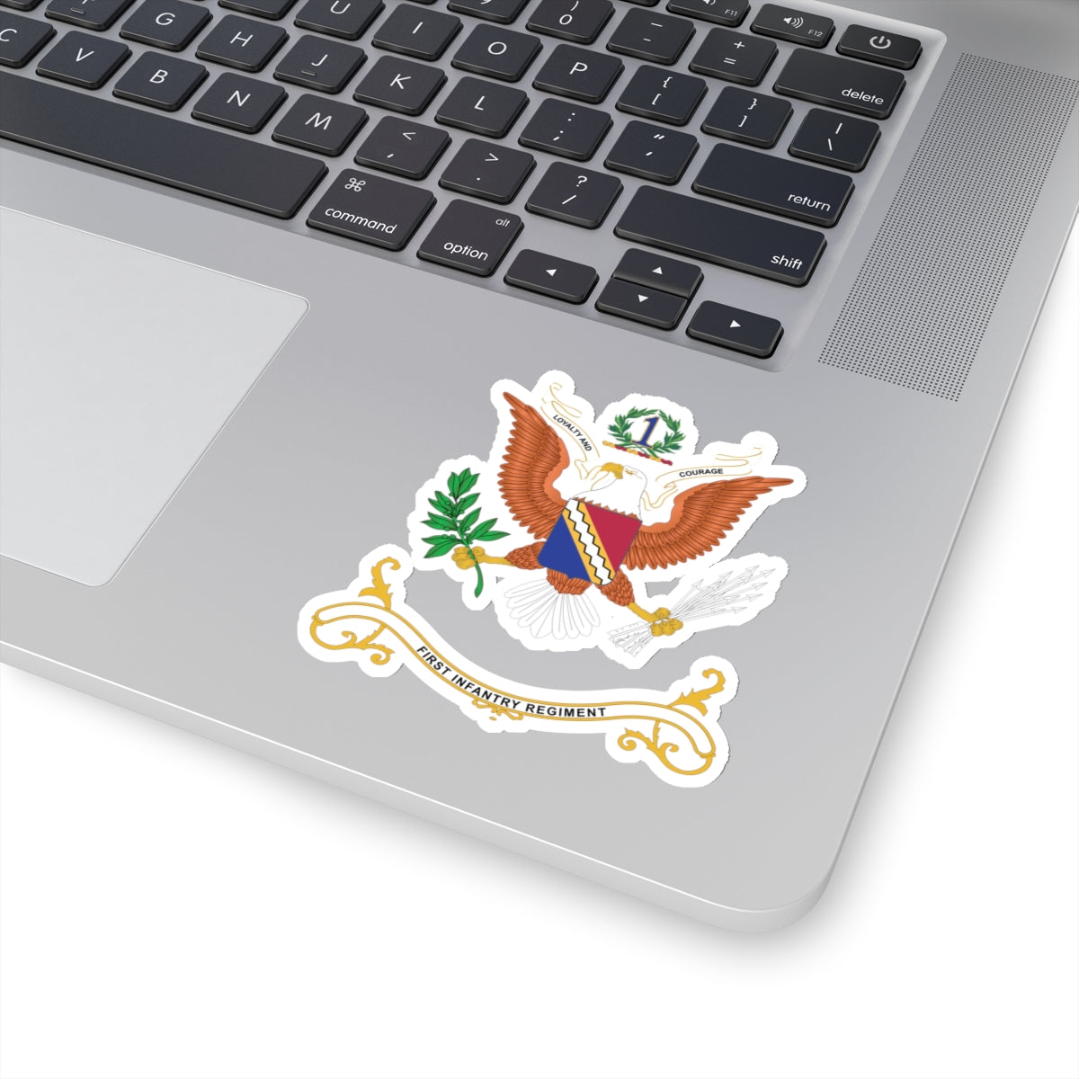 Kiss-Cut Stickers - Army - Regimental Colors - 1st Infantry Regiment -- LOYALTY AND COURAGE - Infantry Branch - Flag w Fringe X 300