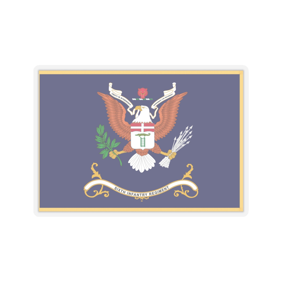 Kiss-Cut Stickers - Army - Regimental Colors - 6th Infantry Regiment - UNITY IS STRENGTH - Flag w Fringe X 300