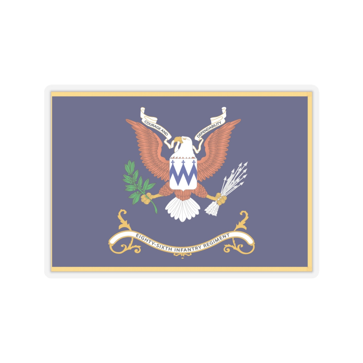Kiss-Cut Stickers - Army - Regimental Colors - 86th Infantry Regiment - COURAGE AND DEPENDABILITY Flag w Fringe X 300