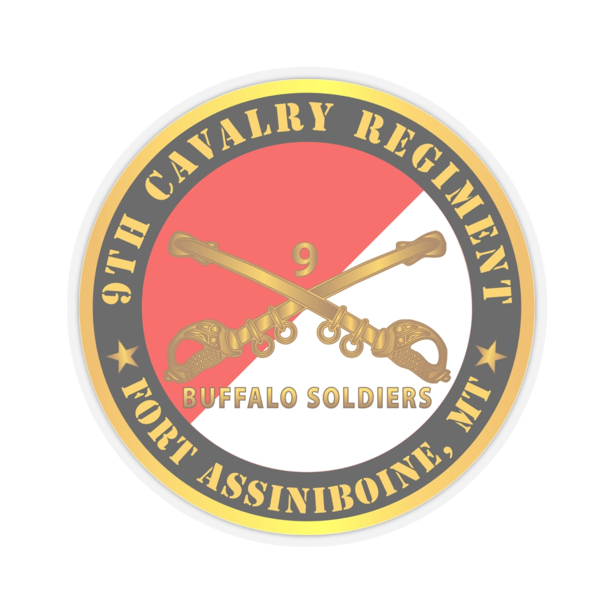 Kiss-Cut Stickers - Army - 9th Cavalry Regiment - Fort Assiniboine, MT - Buffalo Soldiers w Cav Branch