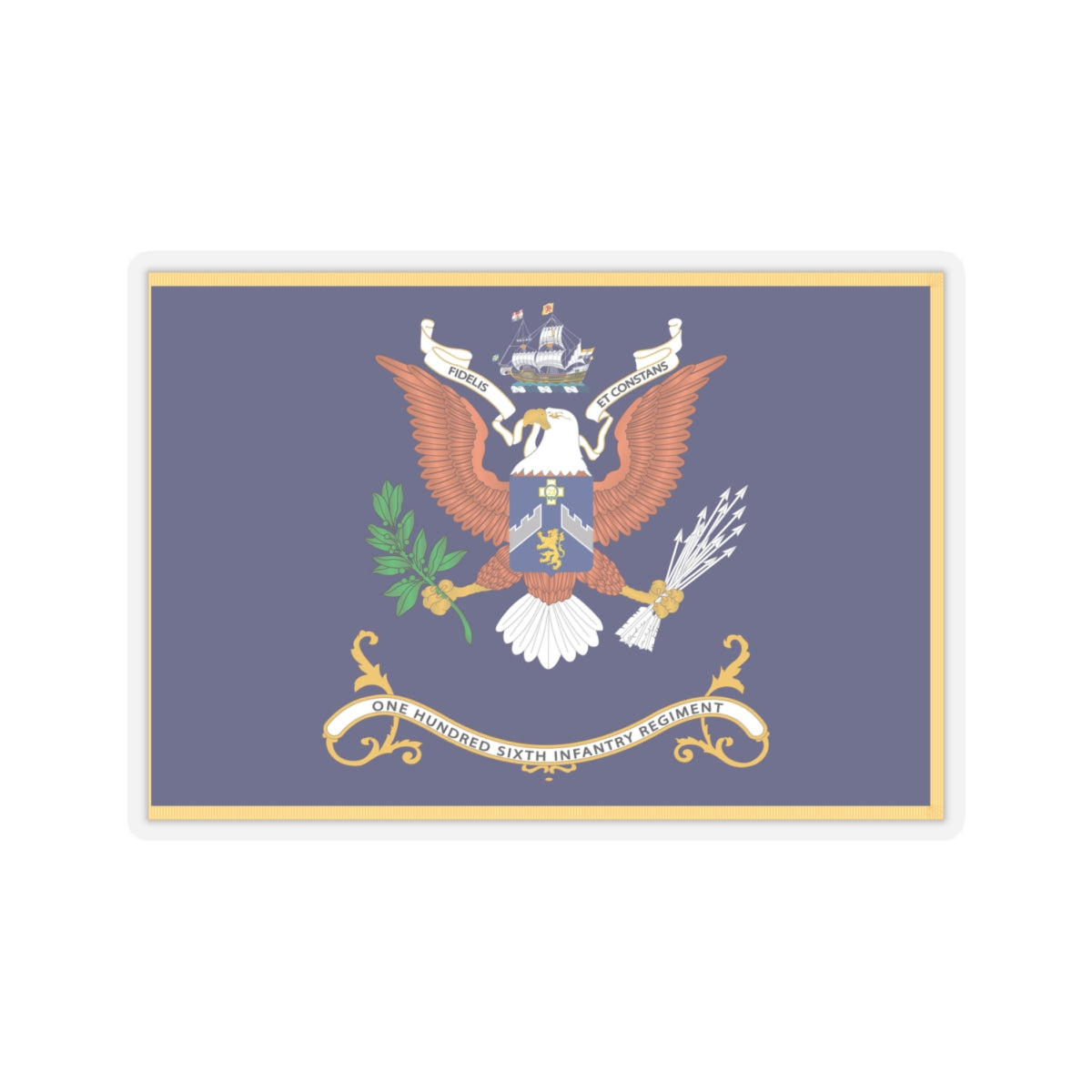 Kiss-Cut Stickers - Army - Regimental Colors - 106th Infantry Regiment - FIDELIS ET CONSTANS Flag w Fringe X 300