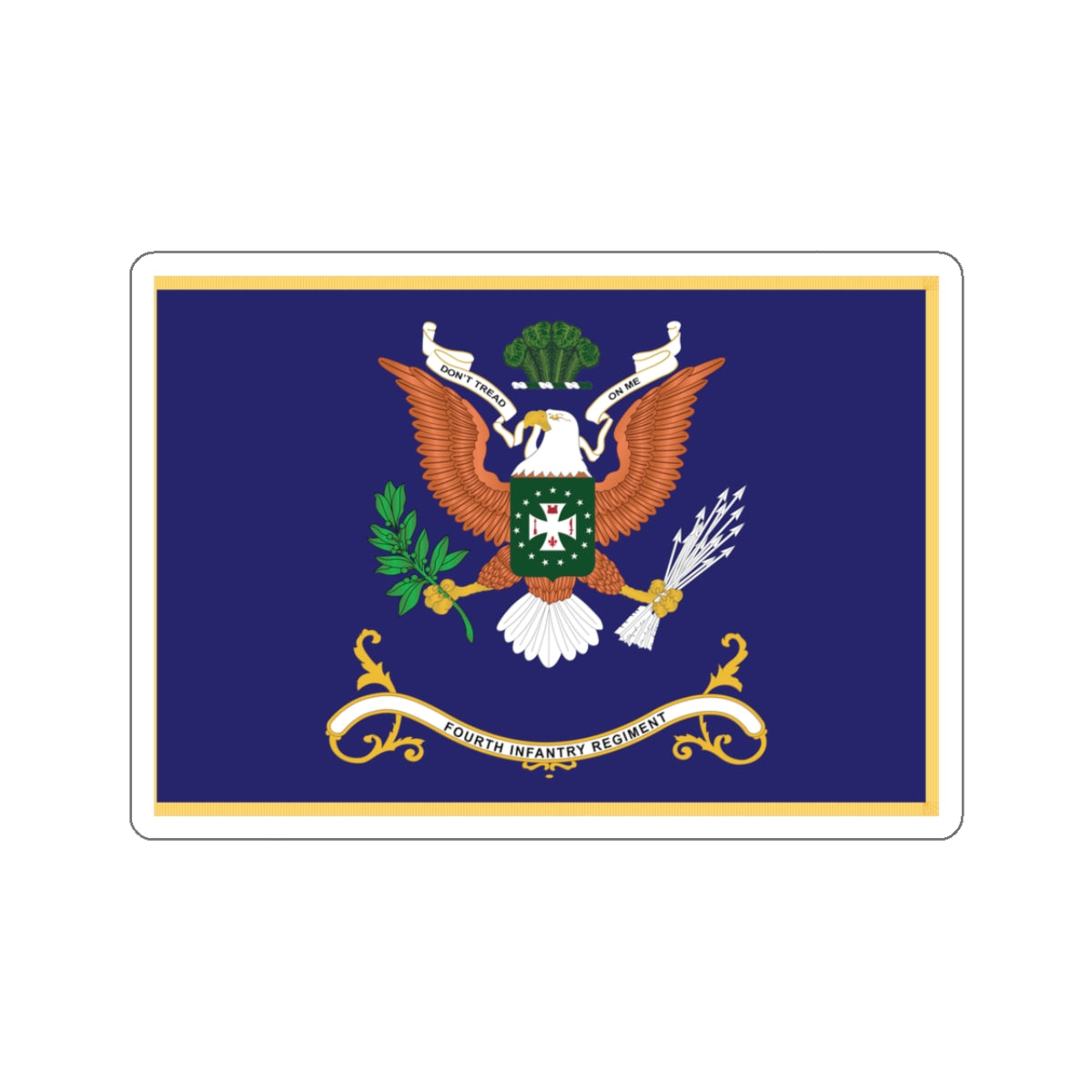 Kiss-Cut Stickers - Army - Regimental Colors - 4th Infantry Regiment - DONT TREAD ON ME - Flag w Fringe X 300