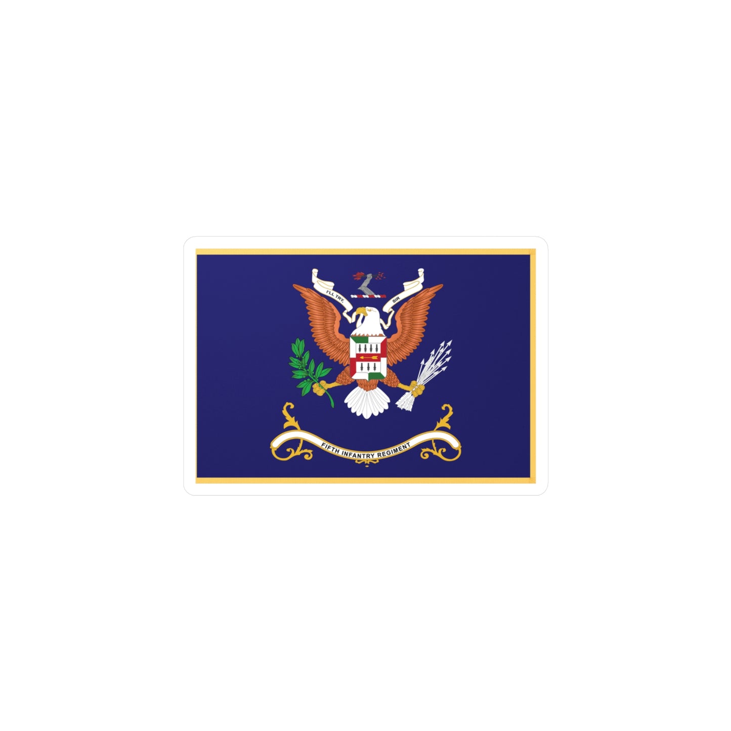 Kiss-Cut Vinyl Decals - Army - Regimental Colors - 5th Infantry Regiment - I'LL TRY, SIR - Flag w Fringe X 300