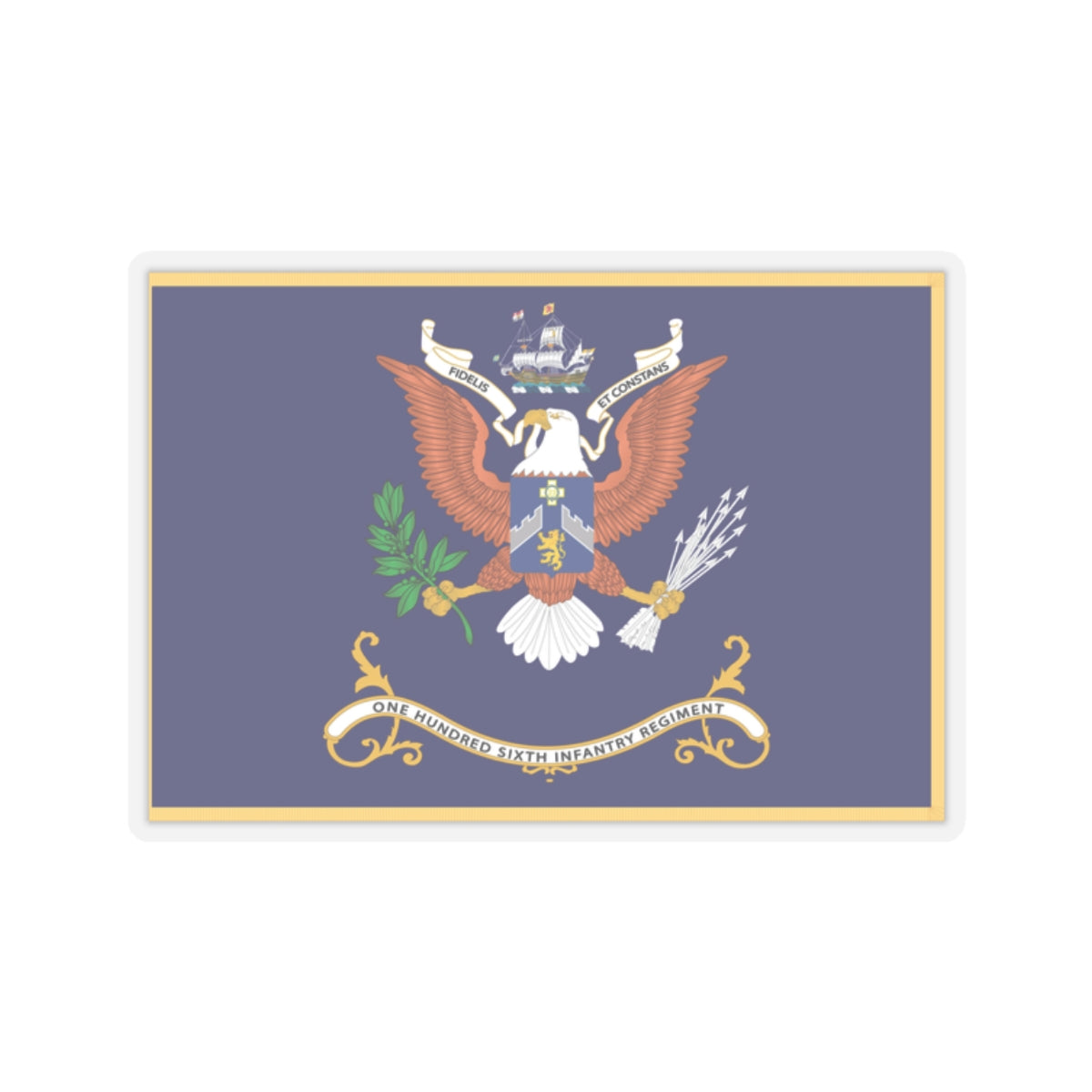 Kiss-Cut Stickers - Army - Regimental Colors - 106th Infantry Regiment - FIDELIS ET CONSTANS Flag w Fringe X 300