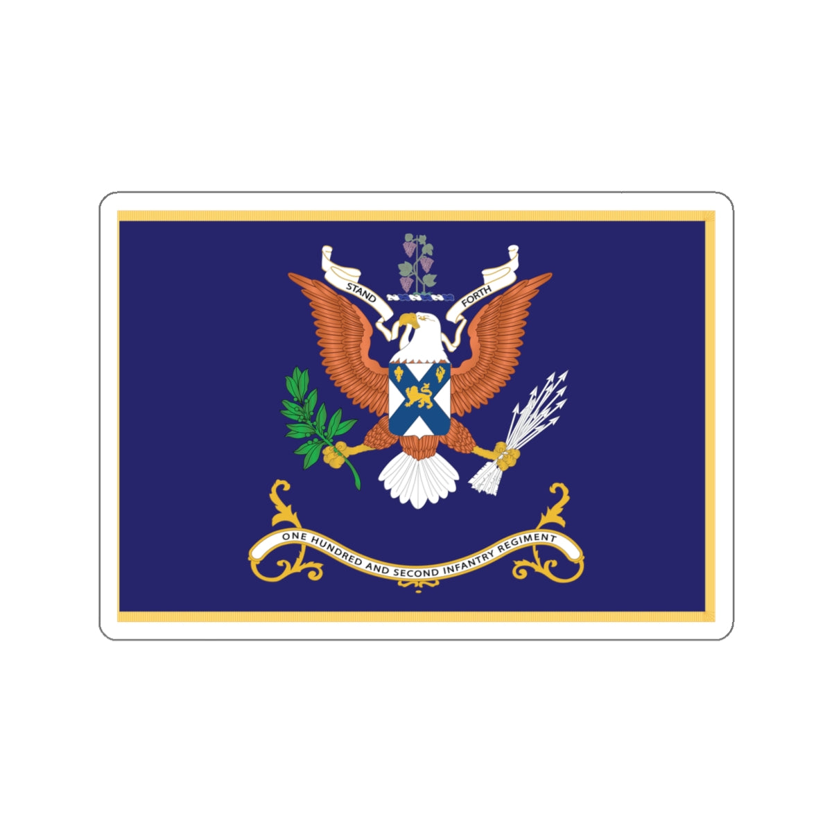 Kiss-Cut Stickers - Army - Regimental Colors - 102nd Infantry Regiment - STAND FORTH Flag w Fringe X 300