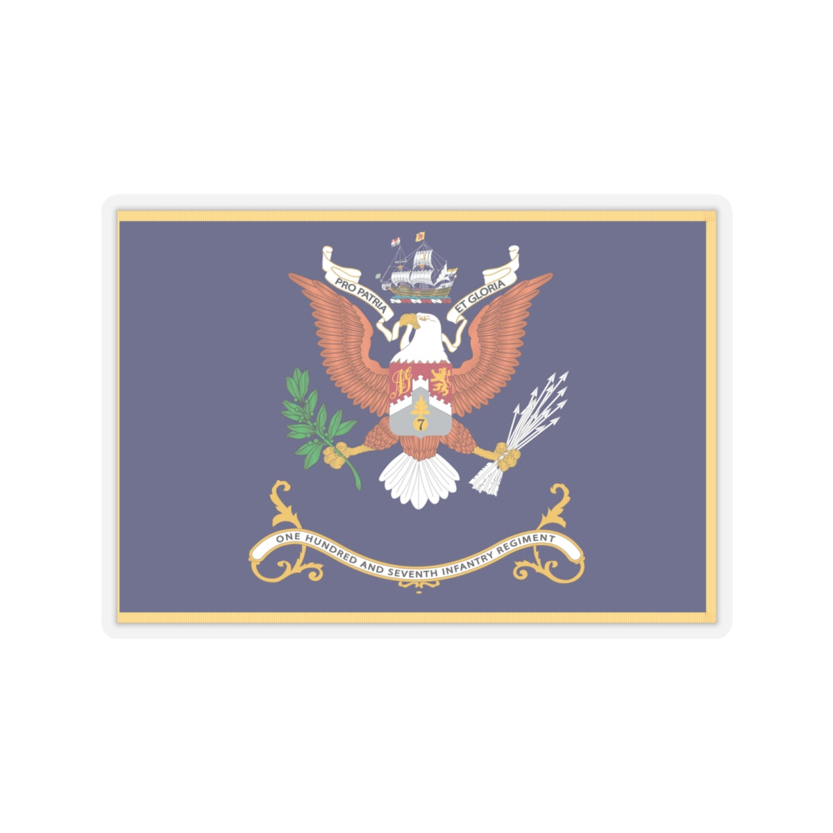 Kiss-Cut Stickers - Army - Regimental Colors - 107th Infantry Regiment - PRO PATRIA ET GLORIA Flag w Fringe X 300