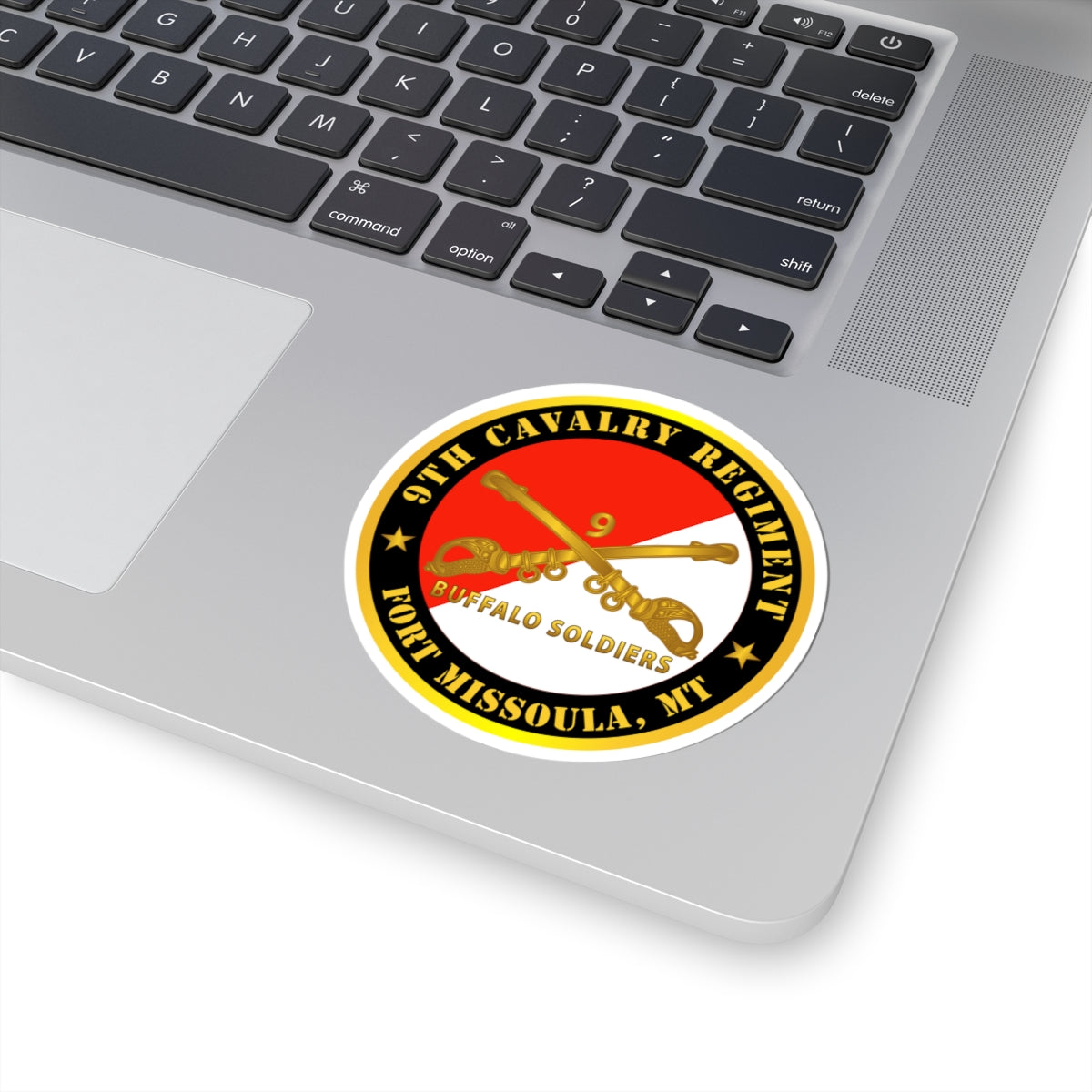 Kiss-Cut Stickers - Army - 9th Cavalry Regiment - Fort Missoula, MT - Buffalo Soldiers w Cav Branch