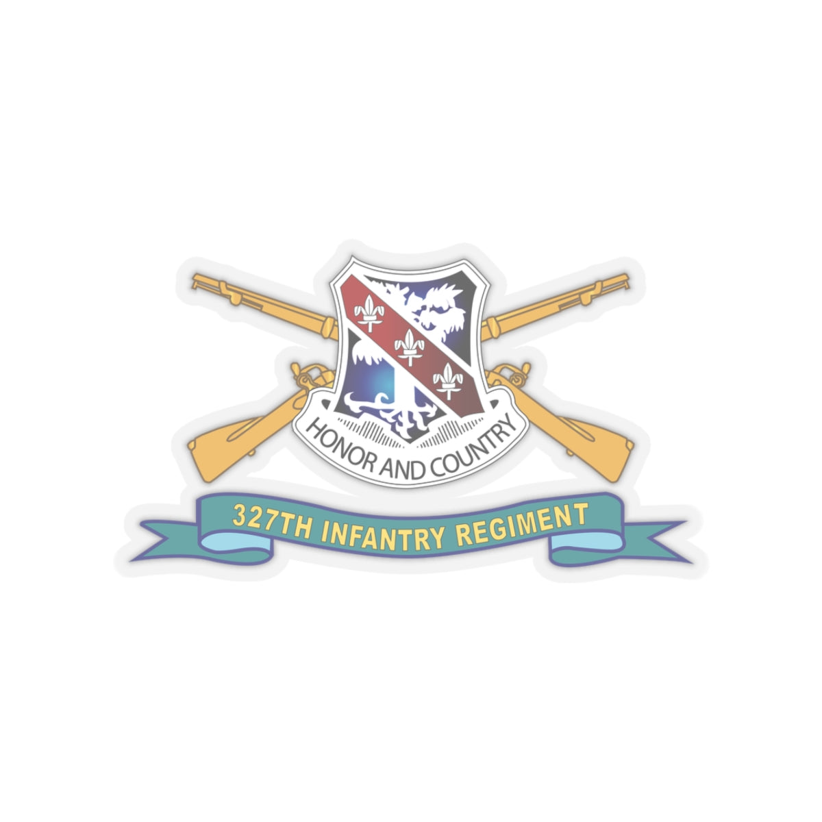 Kiss-Cut Stickers - Army - 327th Infantry Regiment - DUI w Br - Ribbon X 300