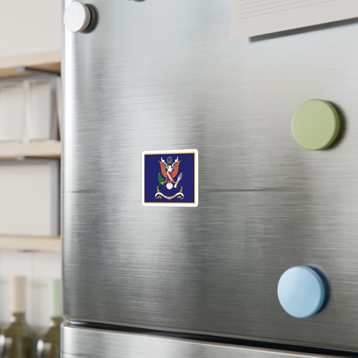 Kiss-Cut Vinyl Decals - Army - Regimental Colors - 1st Infantry Regiment -- LOYALTY AND COURAGE - Infantry Branch - Flag w Fringe X 300