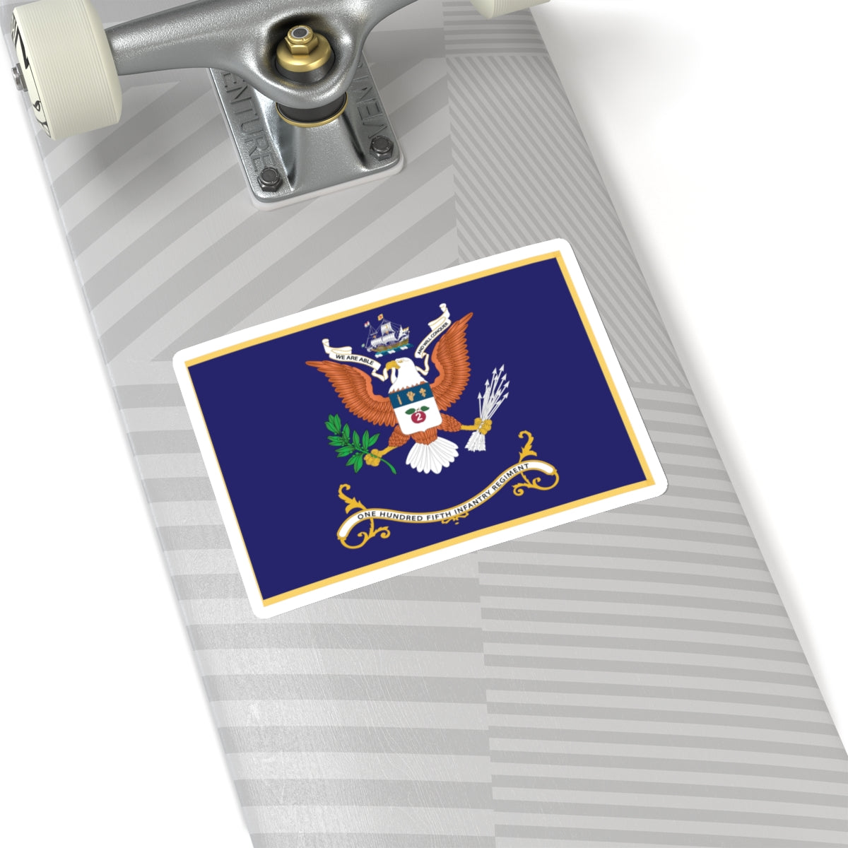 Kiss-Cut Stickers - Army - Regimental Colors - 105th Infantry Regiment - WE ARE ABLE AND WILL CONQUER Flag w Fringe X 300