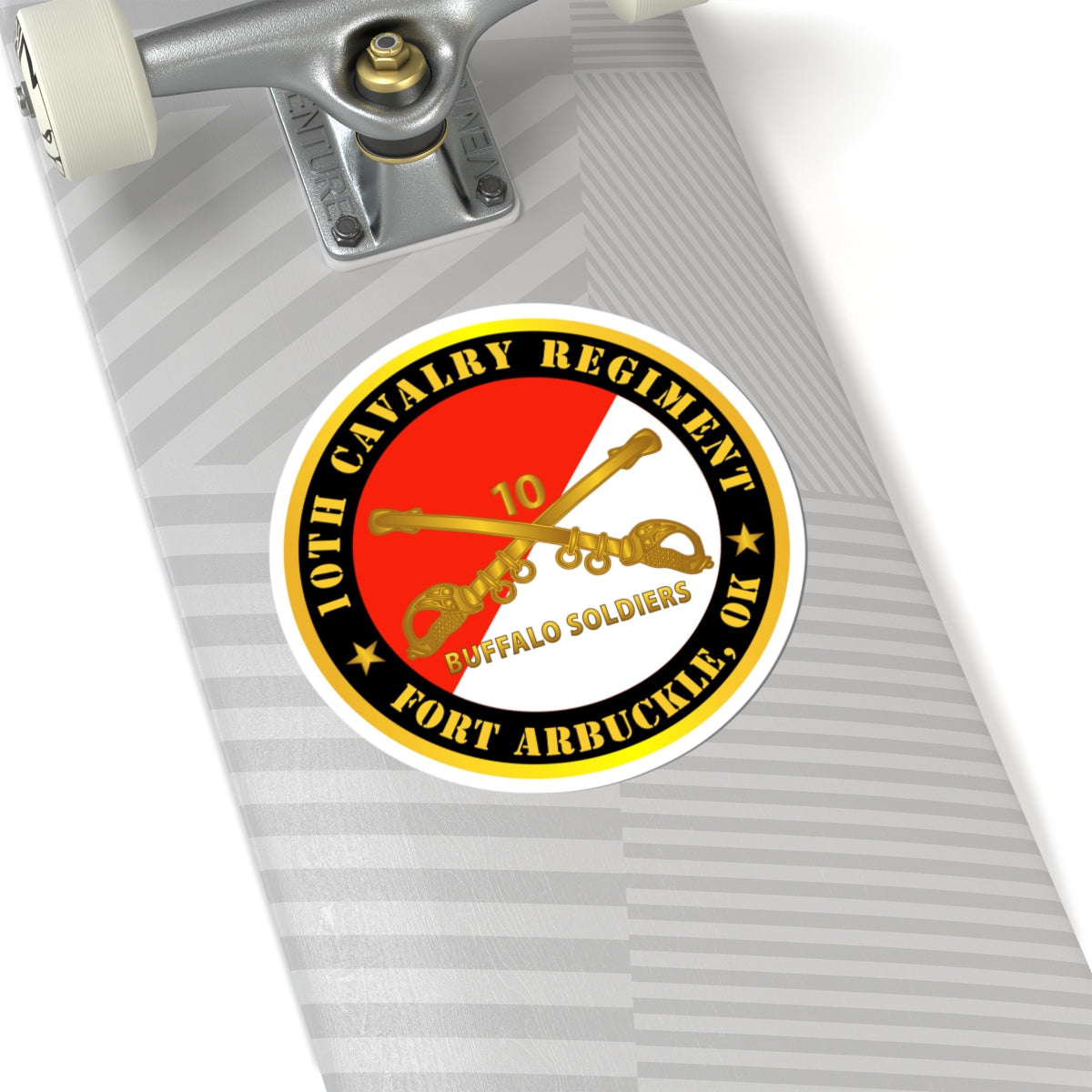 Kiss-Cut Stickers - Army - 10th Cavalry Regiment - Fort Arbuckle, OK - Buffalo Soldiers w Cav Branch