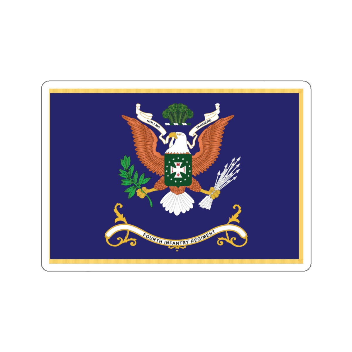 Kiss-Cut Stickers - Army - Regimental Colors - 4th Infantry Regiment - NOLI ME TANGERE - Flag w Fringe X 300