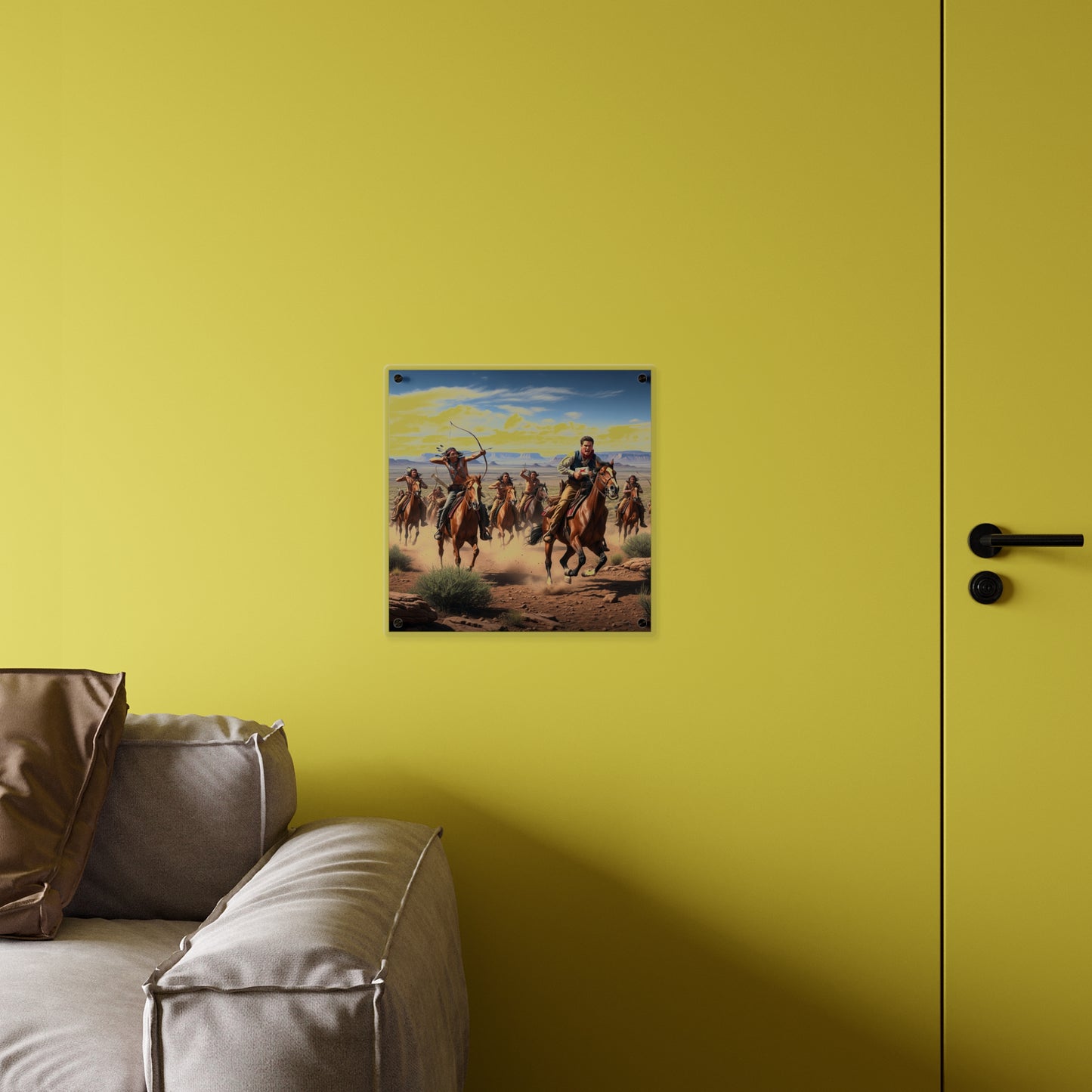 Acrylic Wall Art Panel - Apache Indians attacking a Pony Express Rider