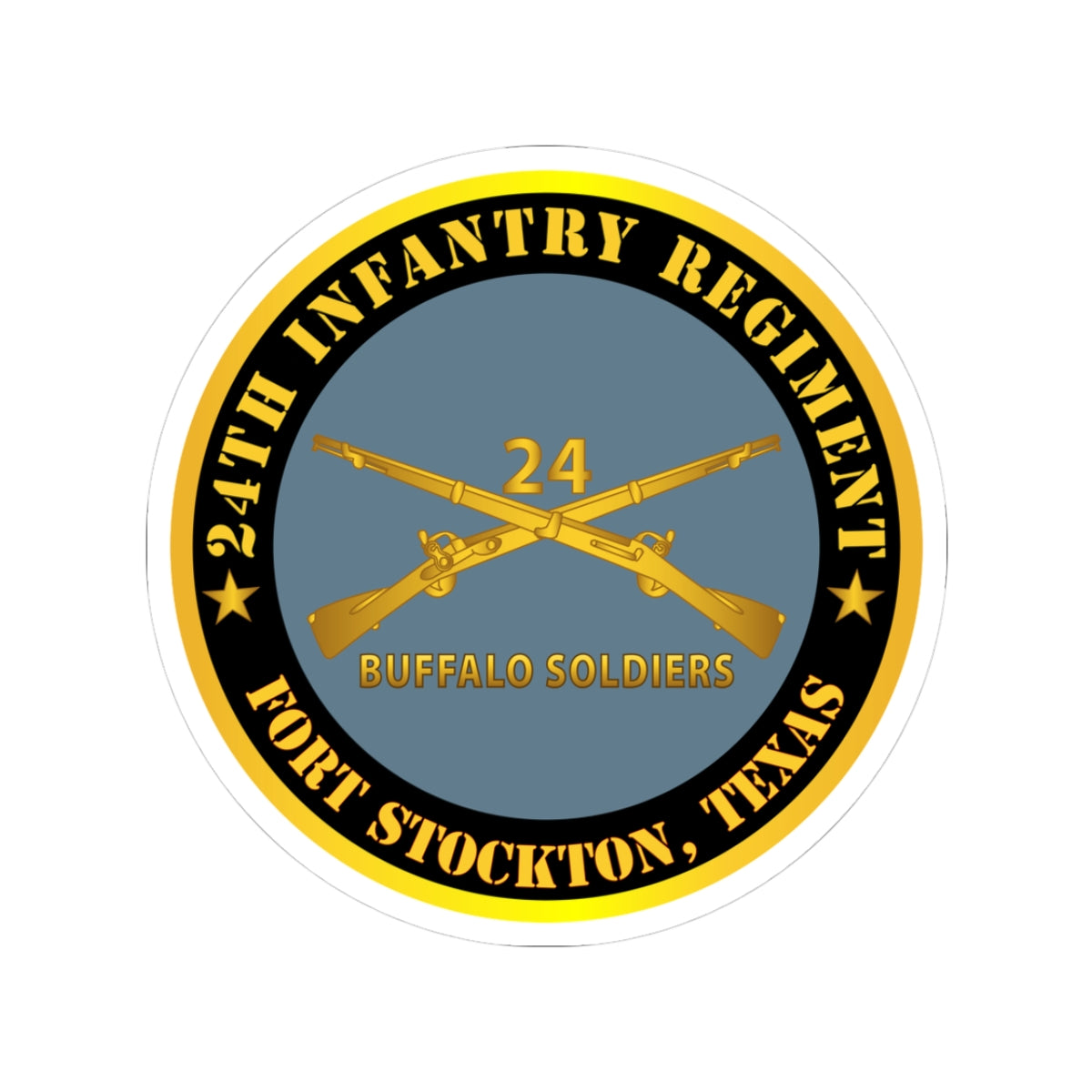 Kiss-Cut Stickers - Army - 24th Infantry Regiment - Fort Stockton, TX - Buffalo Soldiers w Inf Branch X 300
