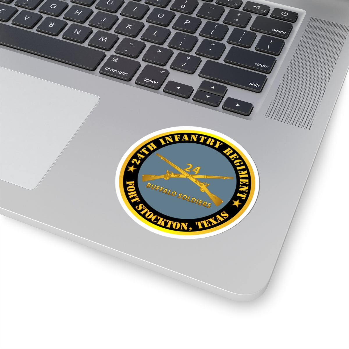 Kiss-Cut Stickers - Army - 24th Infantry Regiment - Fort Stockton, TX - Buffalo Soldiers w Inf Branch X 300