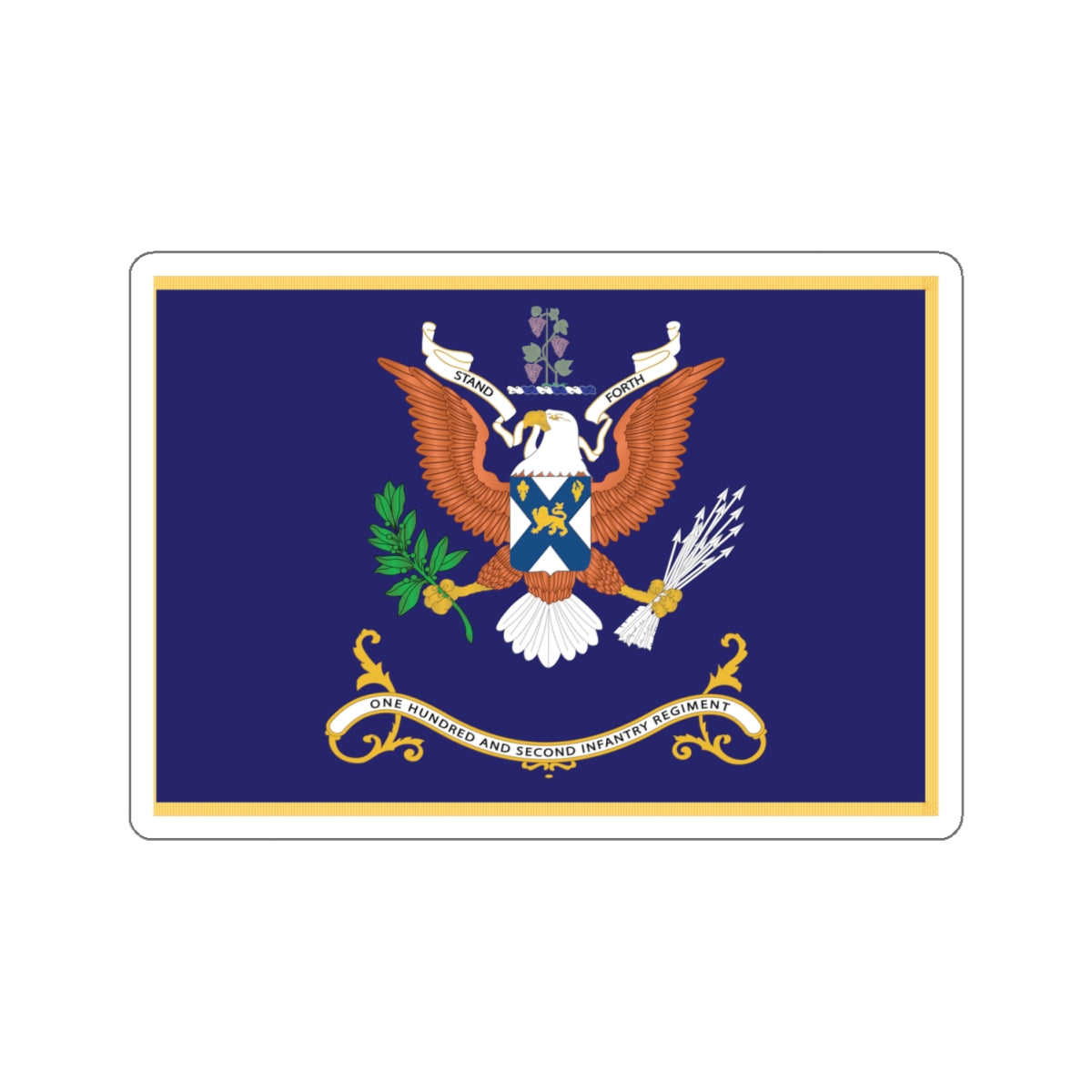 Kiss-Cut Stickers - Army - Regimental Colors - 102nd Infantry Regiment - STAND FORTH Flag w Fringe X 300