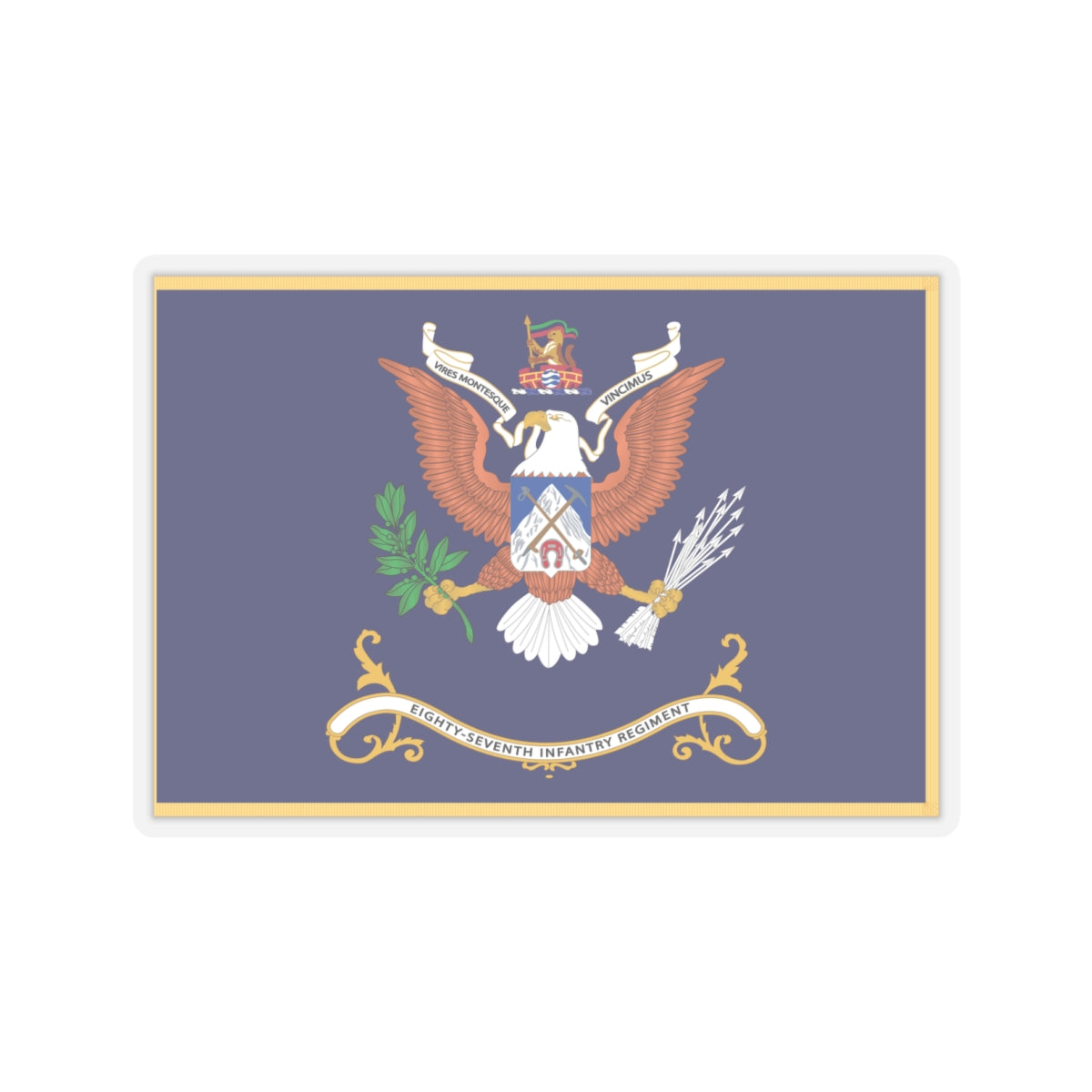 Kiss-Cut Stickers - Army - Regimental Colors - 87th Infantry Regiment - VIRES MONTESQUE VINCIMUS Flag w Fringe X 300