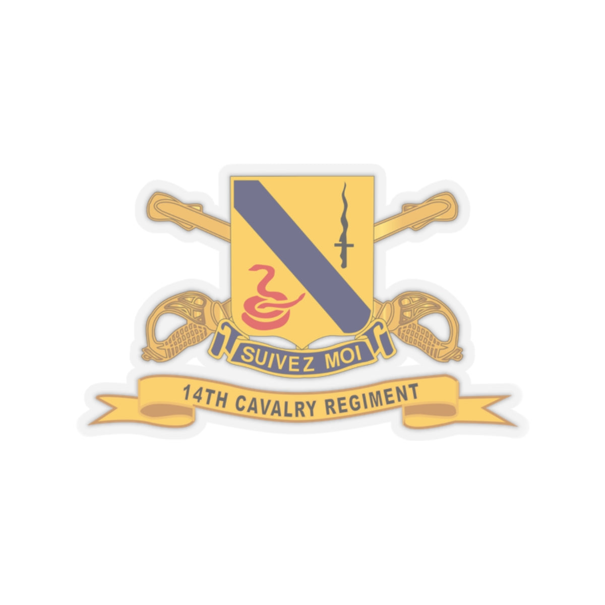 Kiss-Cut Stickers - Army - 14th Cavalry Regiment w Br - Ribbon