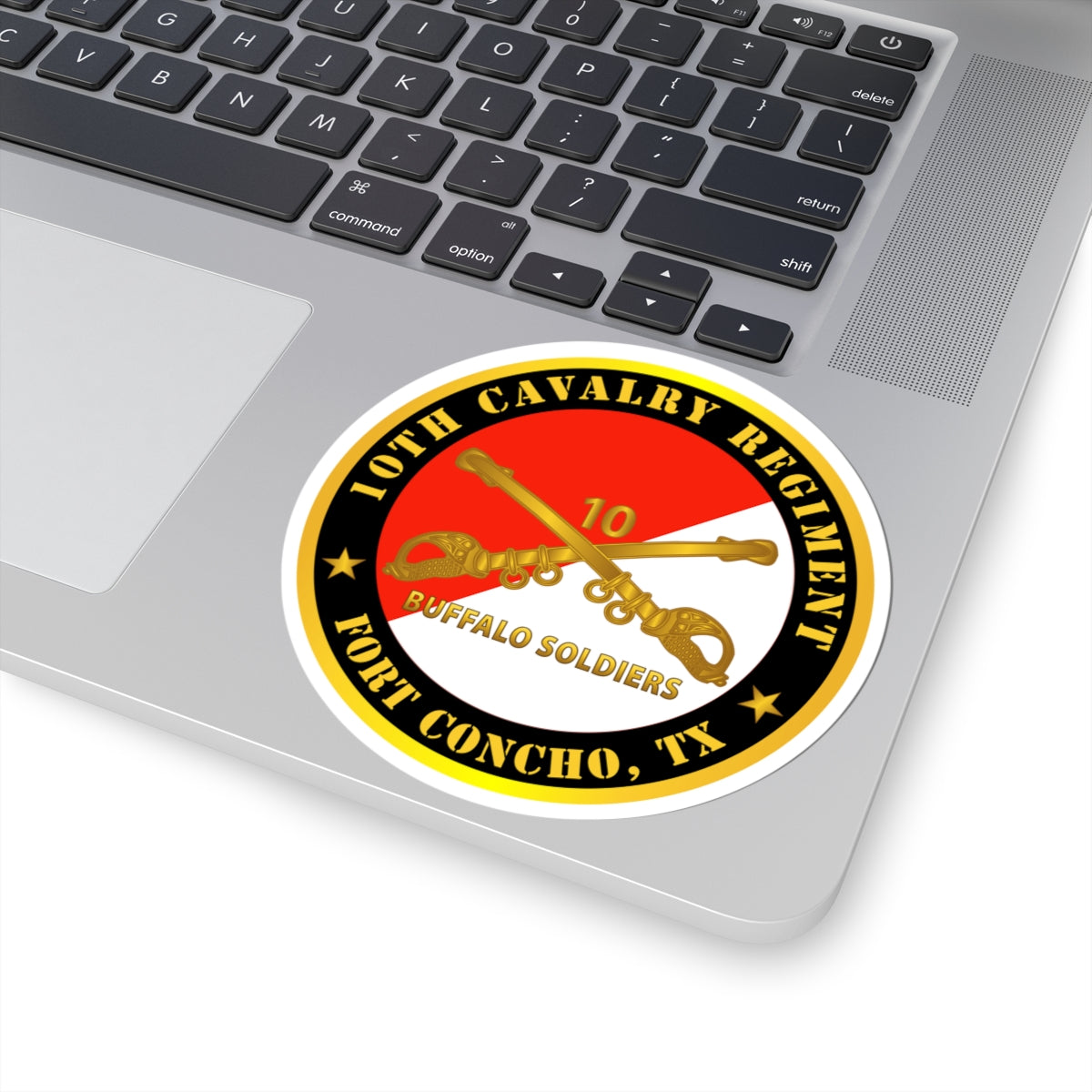 Kiss-Cut Stickers - Army - 10th Cavalry Regiment - Fort Concho, TX - Buffalo Soldiers w Cav Branch
