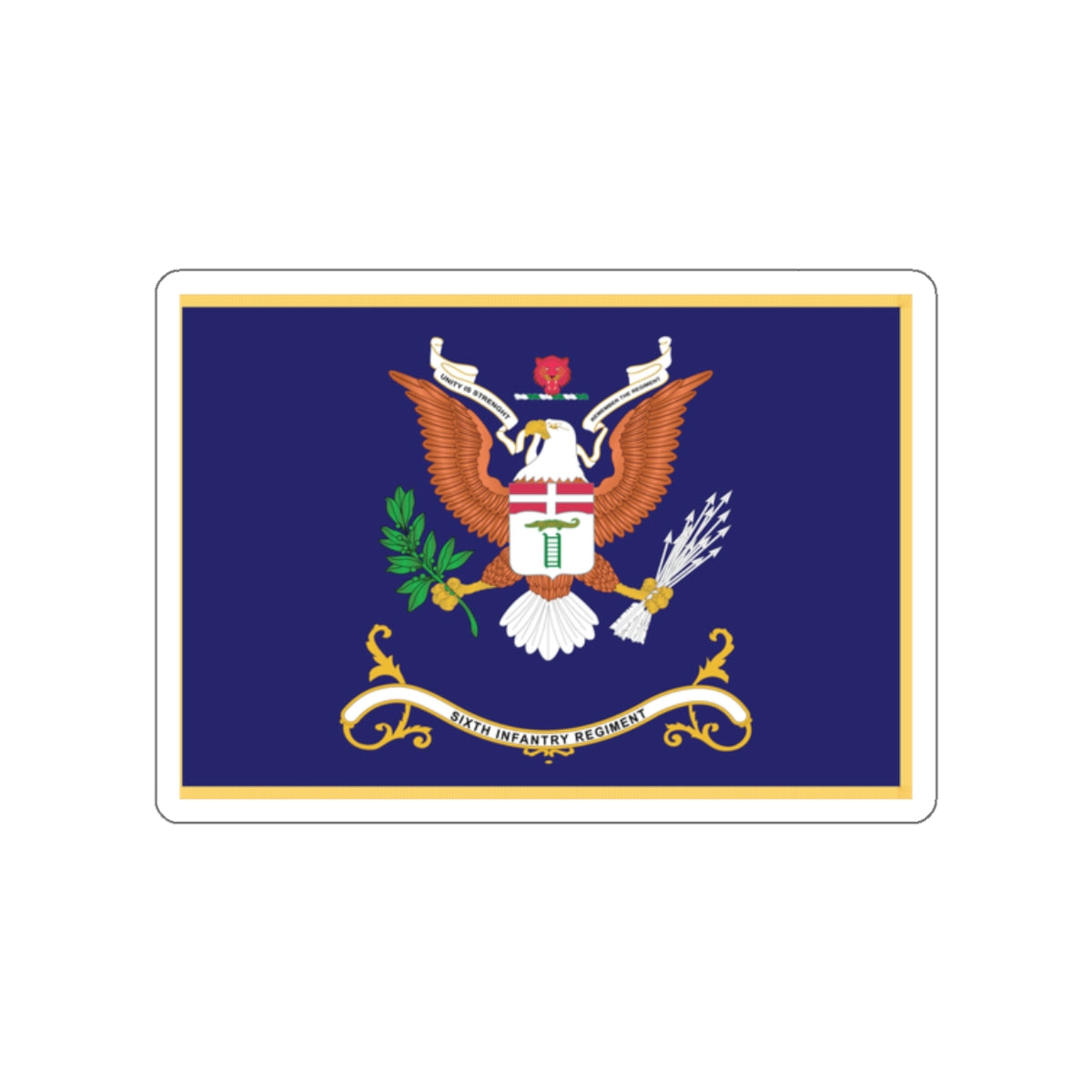 Kiss-Cut Stickers - Army - Regimental Colors - 6th Infantry Regiment - UNITY IS STRENGTH - Flag w Fringe X 300