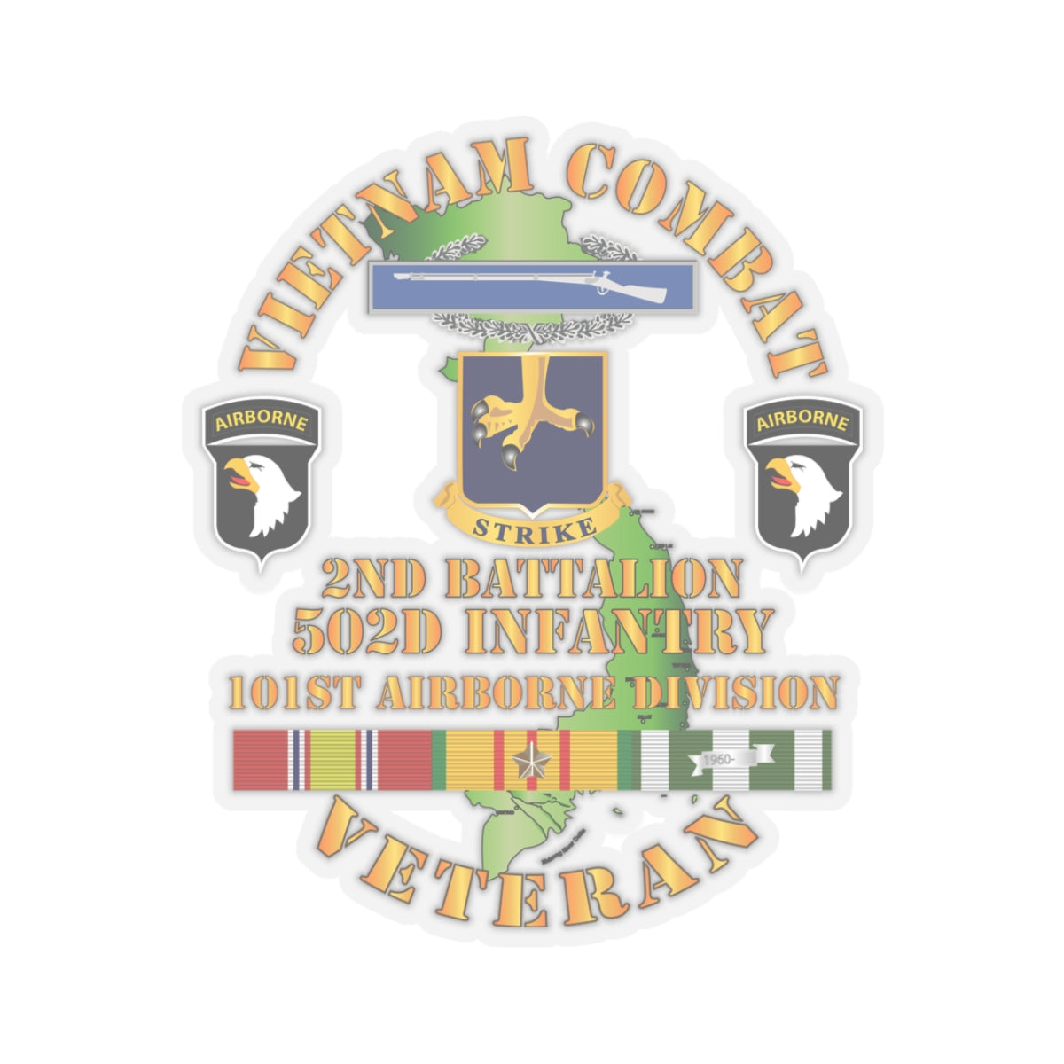 Kiss-Cut Stickers - Army - Vietnam Combat Vet - 2nd Bn 502nd Infantry - 101st Airborne Div SSI