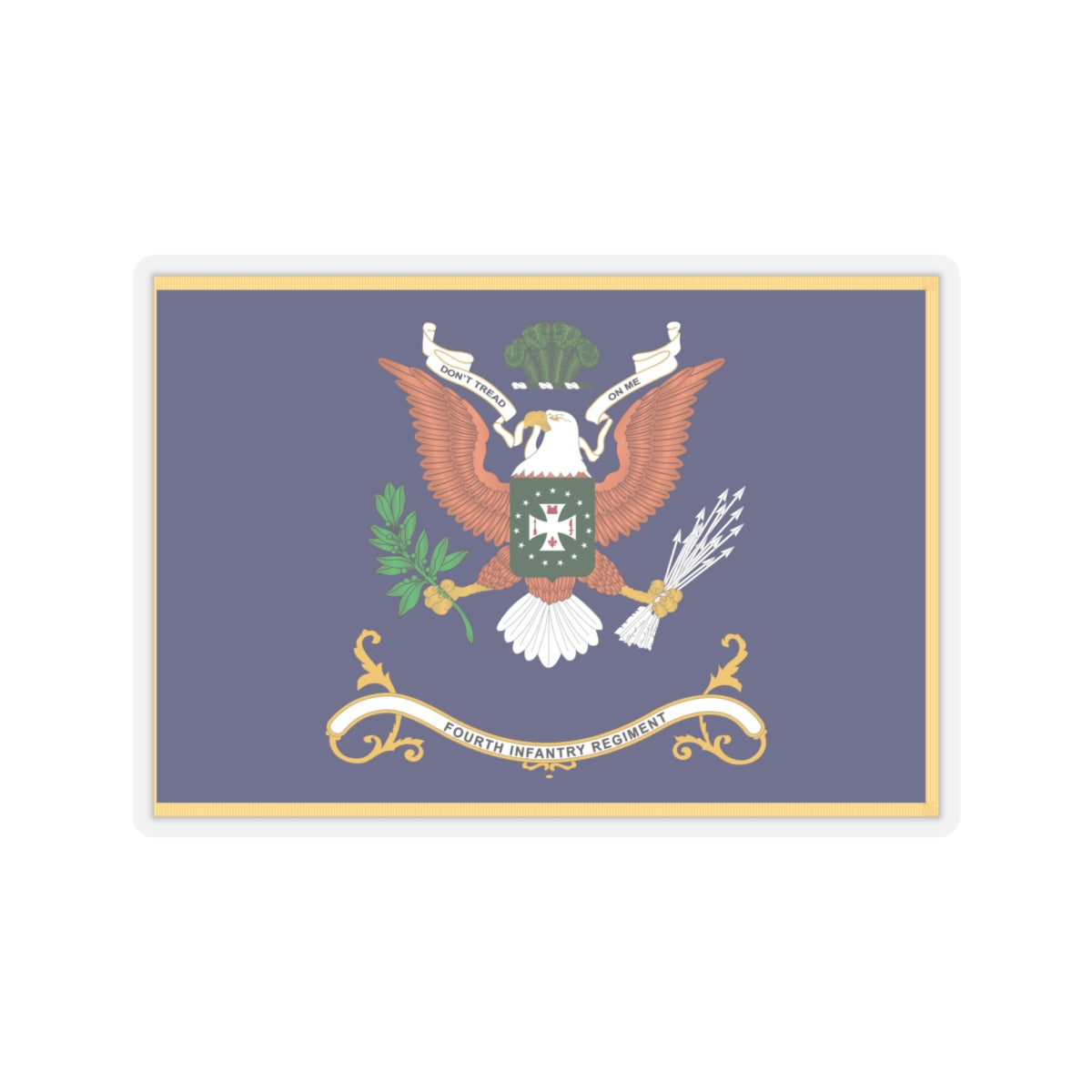 Kiss-Cut Stickers - Army - Regimental Colors - 4th Infantry Regiment - DONT TREAD ON ME - Flag w Fringe X 300