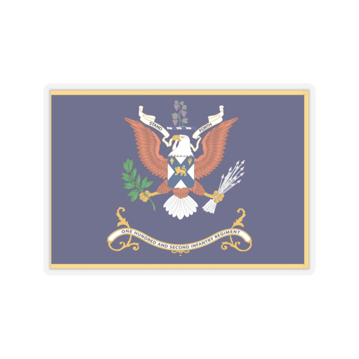 Kiss-Cut Stickers - Army - Regimental Colors - 102nd Infantry Regiment - STAND FORTH Flag w Fringe X 300