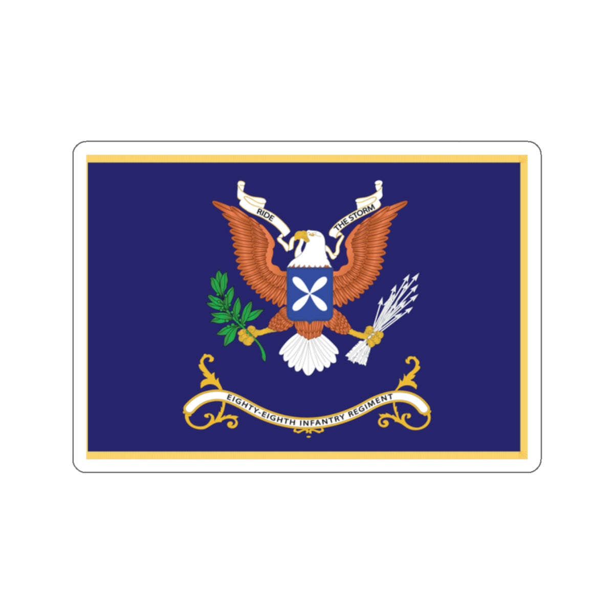 Kiss-Cut Stickers - Army - Regimental Colors - 88th Infantry Regiment - RIDE THE STORM Flag w Fringe X 300