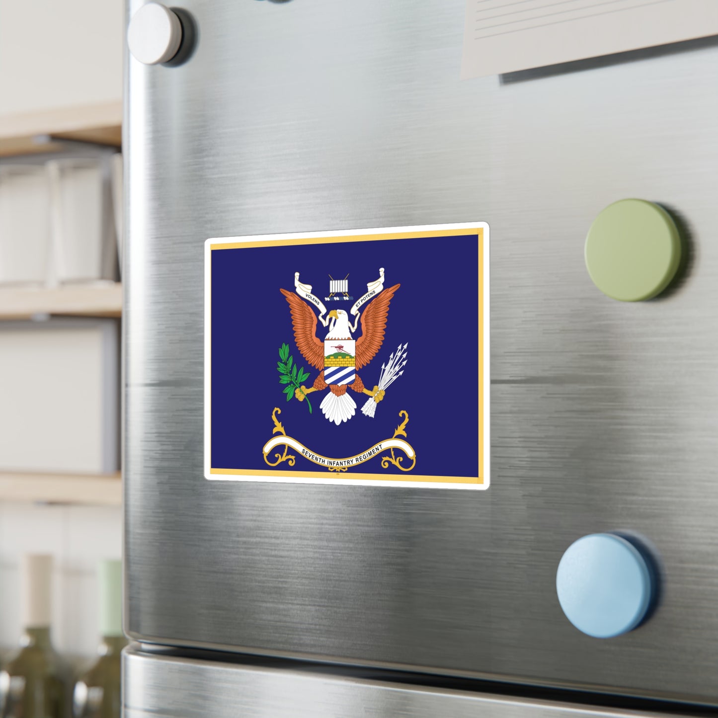 Kiss-Cut Vinyl Decals - Army - Regimental Colors - 7th Infantry Regiment - VOLENS ET POTENS - Flag w Fringe X 300