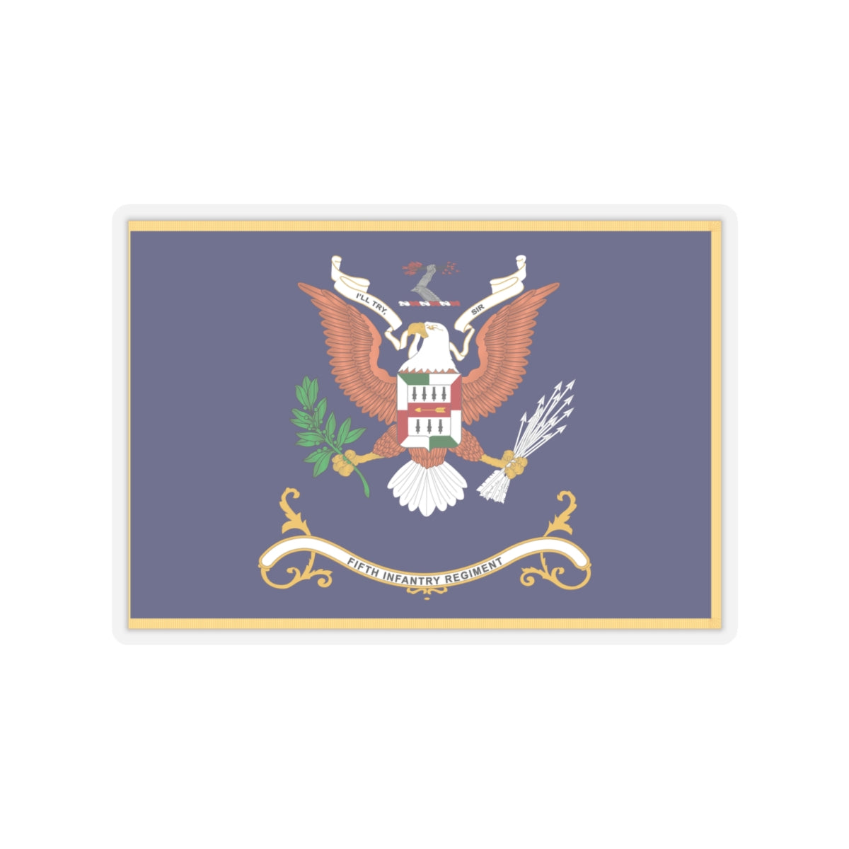 Kiss-Cut Stickers - Army - Regimental Colors - 5th Infantry Regiment - I'LL TRY, SIR - Flag w Fringe X 300