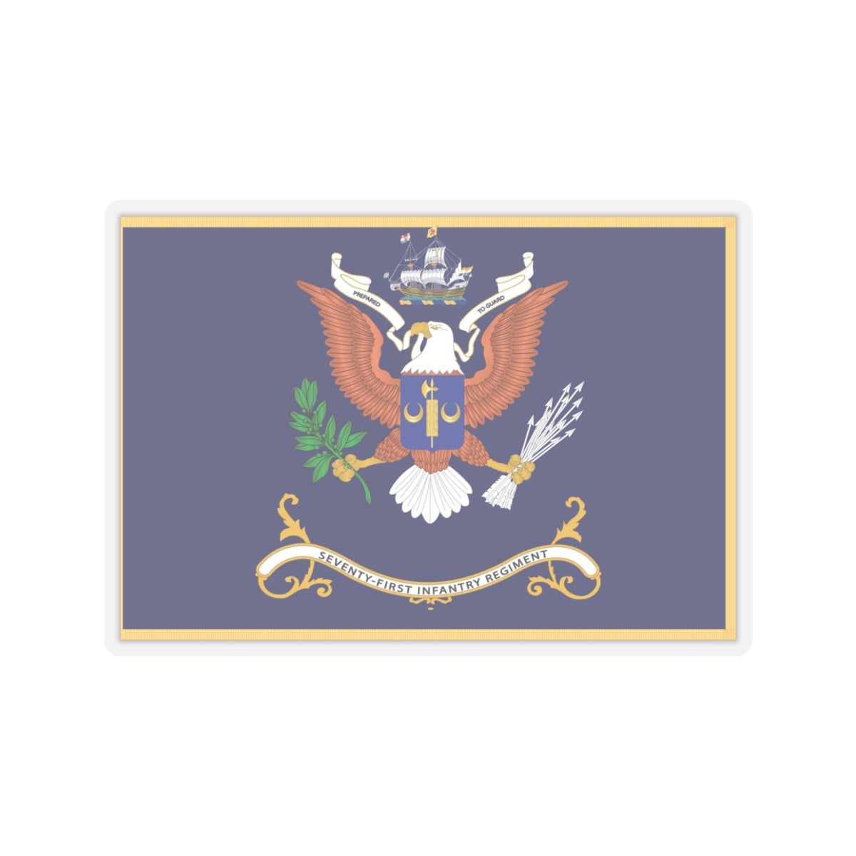 Kiss-Cut Stickers - Army - Regimental Colors - 71st Infantry Regiment - PREPARED TO GUARD Flag w Fringe X 300