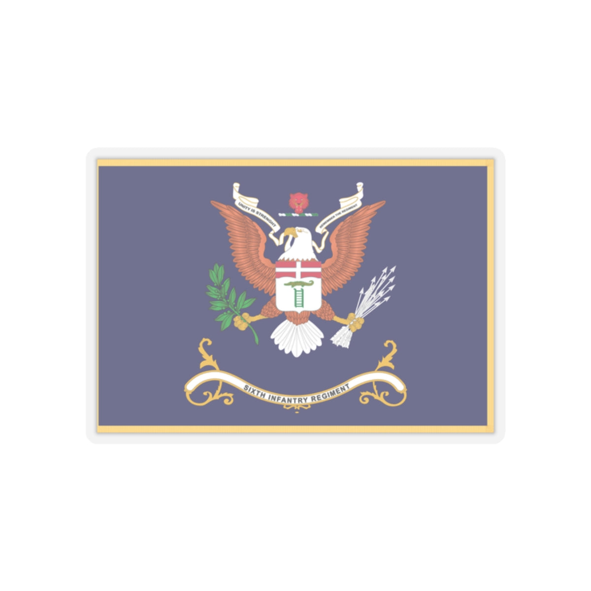 Kiss-Cut Stickers - Army - Regimental Colors - 6th Infantry Regiment - UNITY IS STRENGTH - Flag w Fringe X 300
