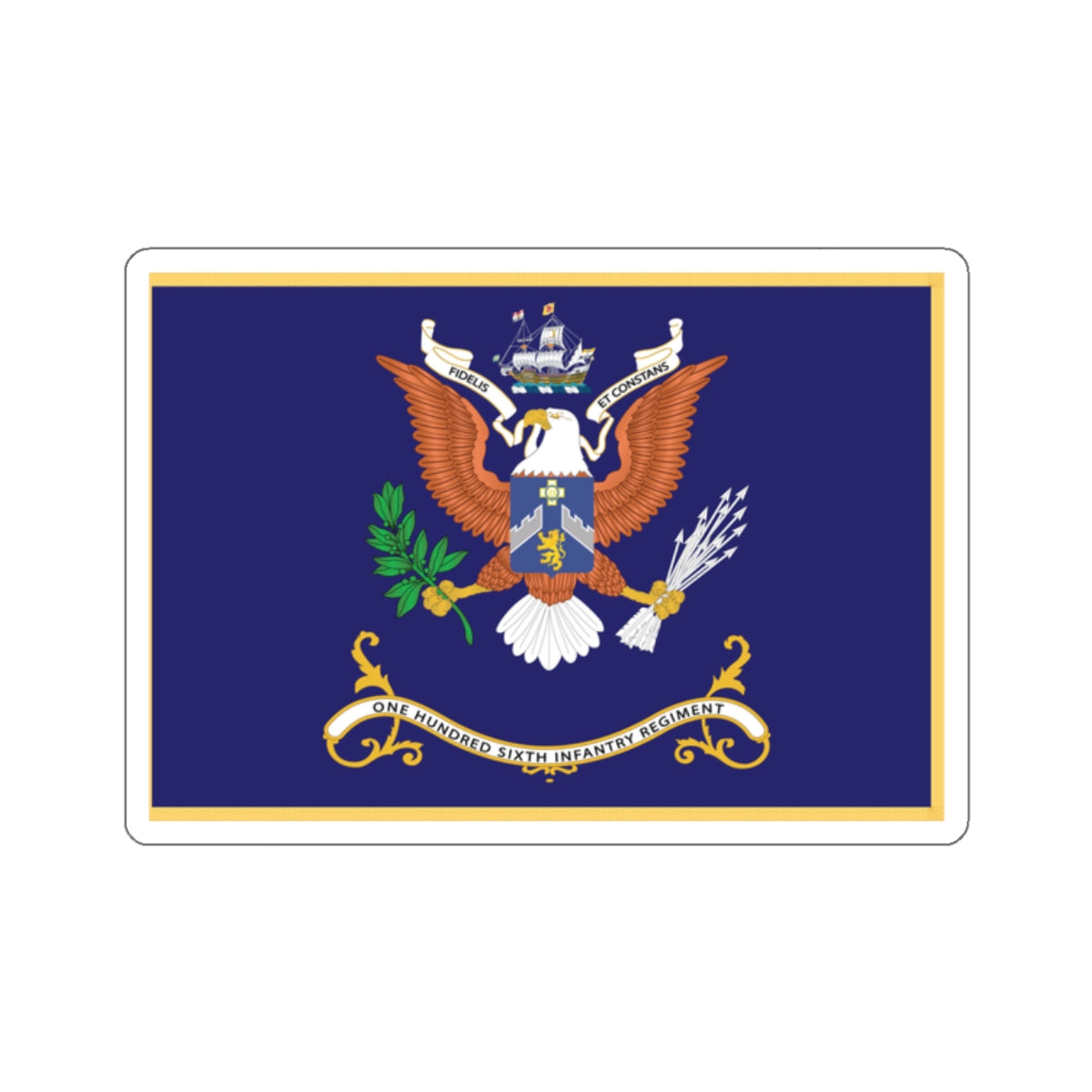 Kiss-Cut Stickers - Army - Regimental Colors - 106th Infantry Regiment - FIDELIS ET CONSTANS Flag w Fringe X 300