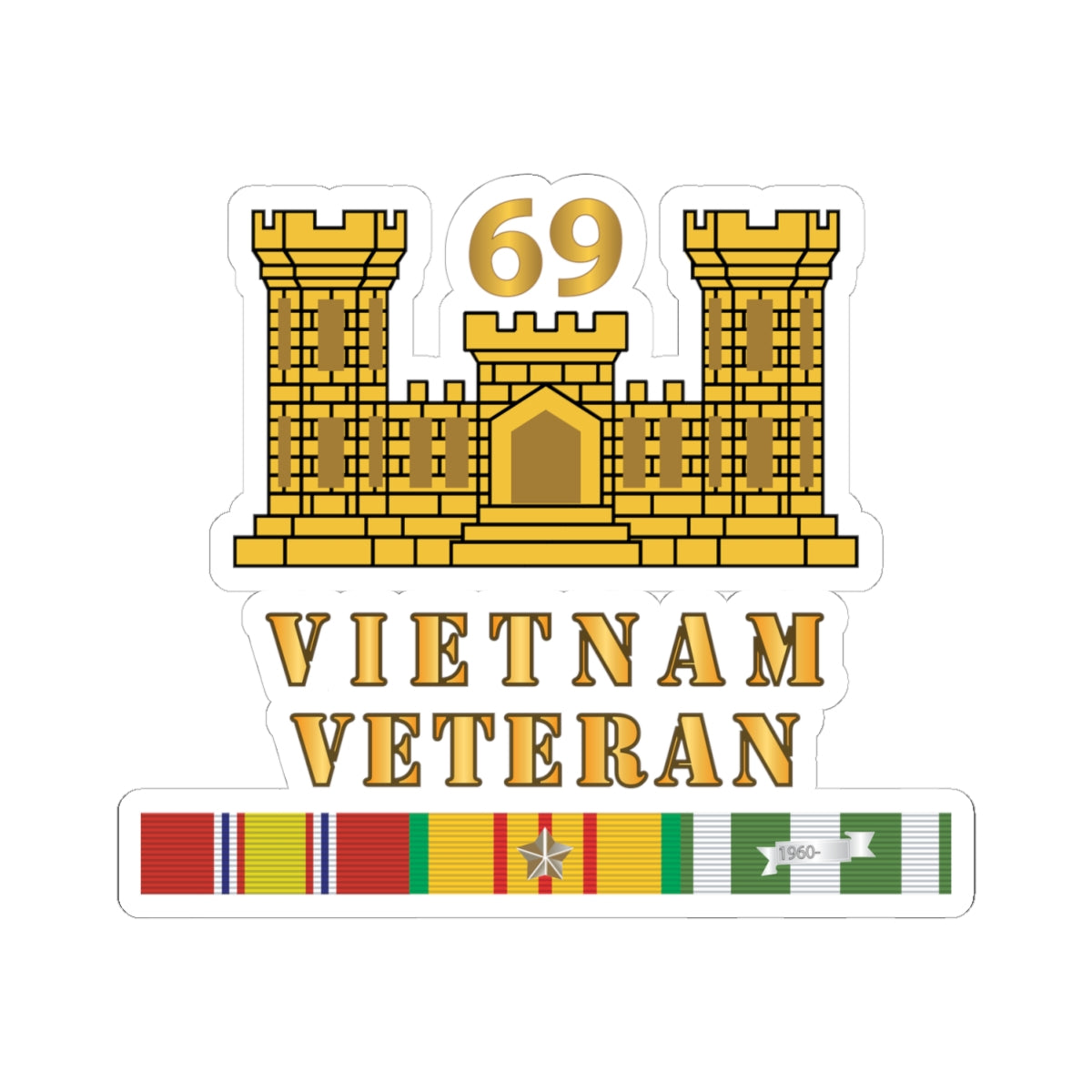 Kiss-Cut Stickers - Army - 69th Engineer Battalion - ENG Branch - Vietnam Vet w VN SVC X 300
